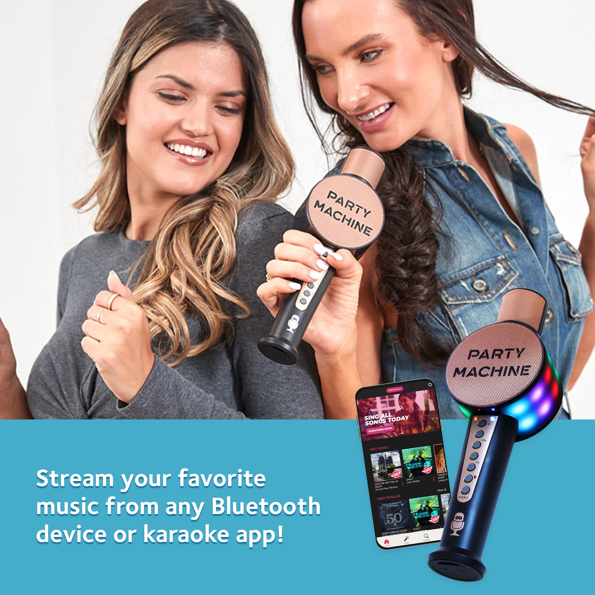 Singing Machine Wireless Karaoke Microphone For Kids & Adults, Party Machine Mic (Rose Gold) - Portable Handheld Bluetooth Micro