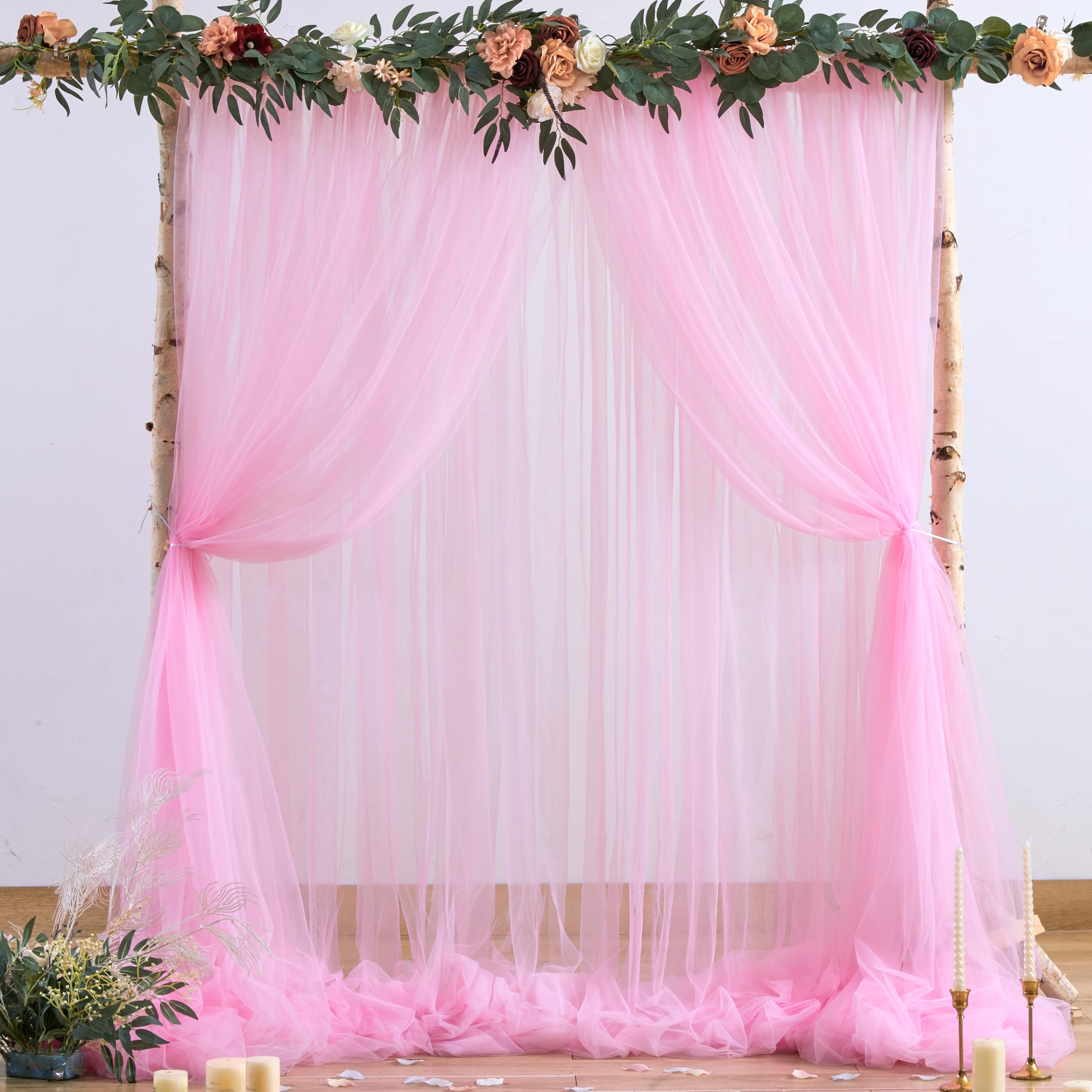 Pink Tulle Backdrop Curtain For Parties Girls Baby Shower 10Ft X 8Ft Light Pink Sheer Backdrop Curtains For Birthday Party Weddi