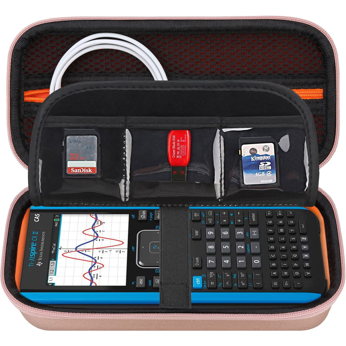 BOVKE Graphing Calculator Carrying Case for Texas Instruments TI-Nspire CX II CAS/CX II/CX/CX CAS Calculator and More - Mesh Pocket for USB Cables and Other School Supplies, Rose Gold