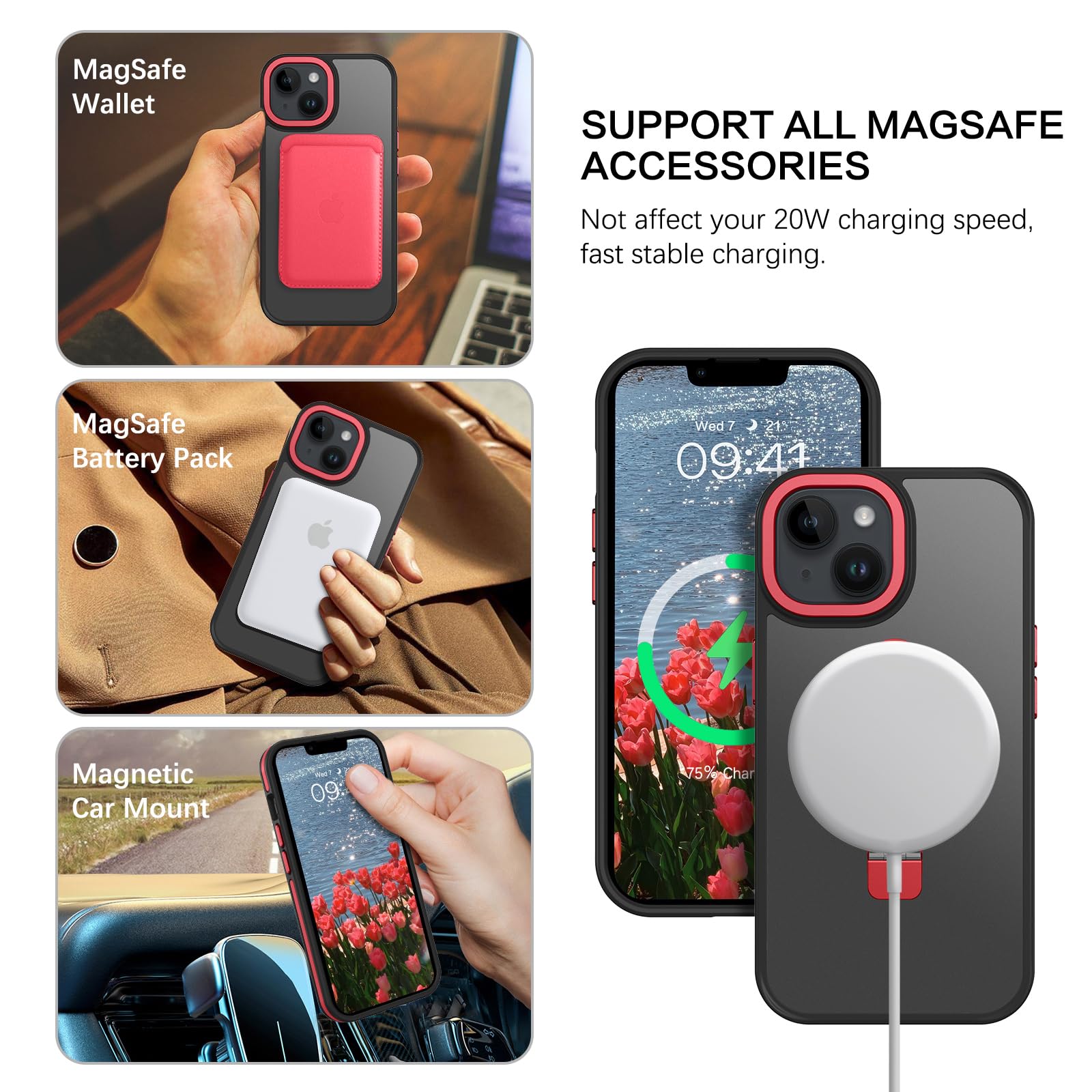 Veningo Iphone 14 Case, Iphone 13 Case,Magnetic Slim Fit Magsafe Translucent Matte Car Mount Supported Foldable Ring Holder Kick