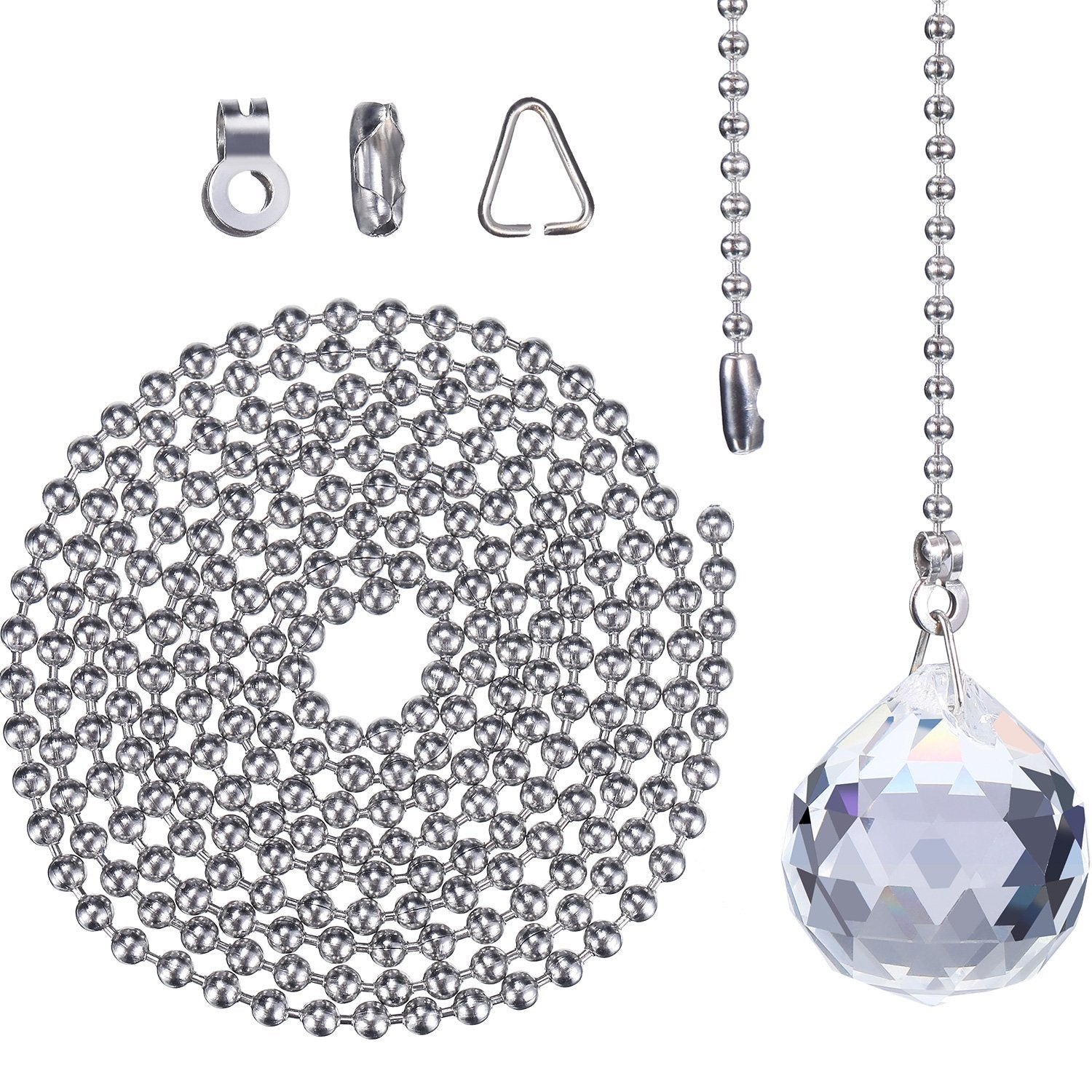 Hestya 2 Sets Clear Crystal Pull Chain Extension With Connector For Ceiling Light Fan Chain, 1 Meter Length Each (Style A)