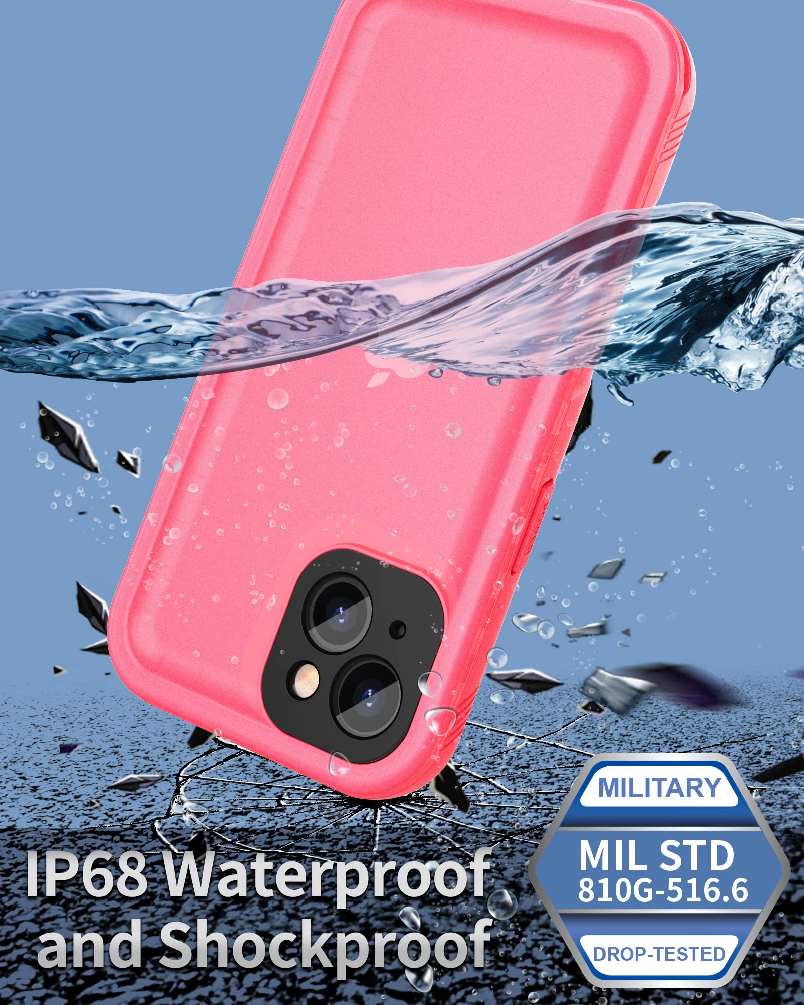 SPORTLINK iPhone 13 Waterproof Shockproof Full Body Protective Case 6.1 Inch Pink