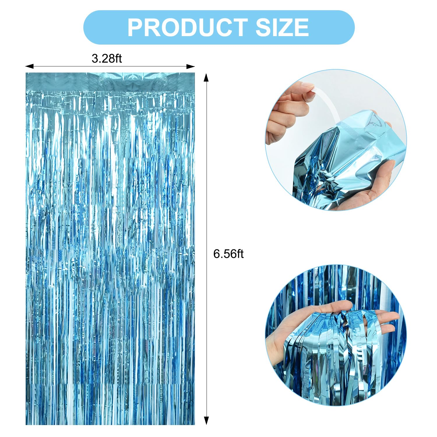 Toniful 3Pcs Light Blue Door Streamers,Light Blue Photo Booth Backdrop Metallic Streamers Foil Fringe Curtains For Birthday,Chri
