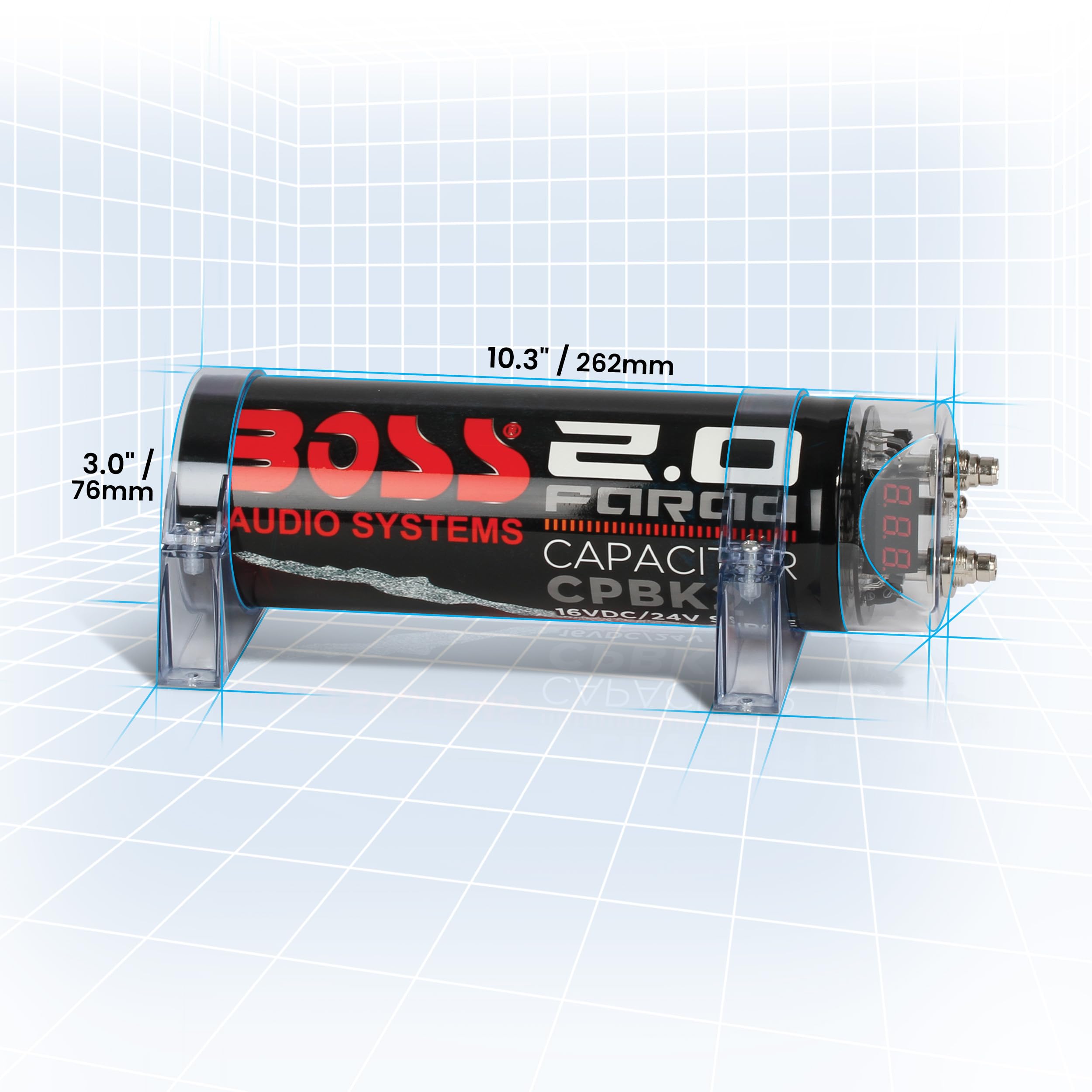 BOSS Audio Systems CPBK2 Car Capacitor 2 Farad Energy Storage Aluminum Black