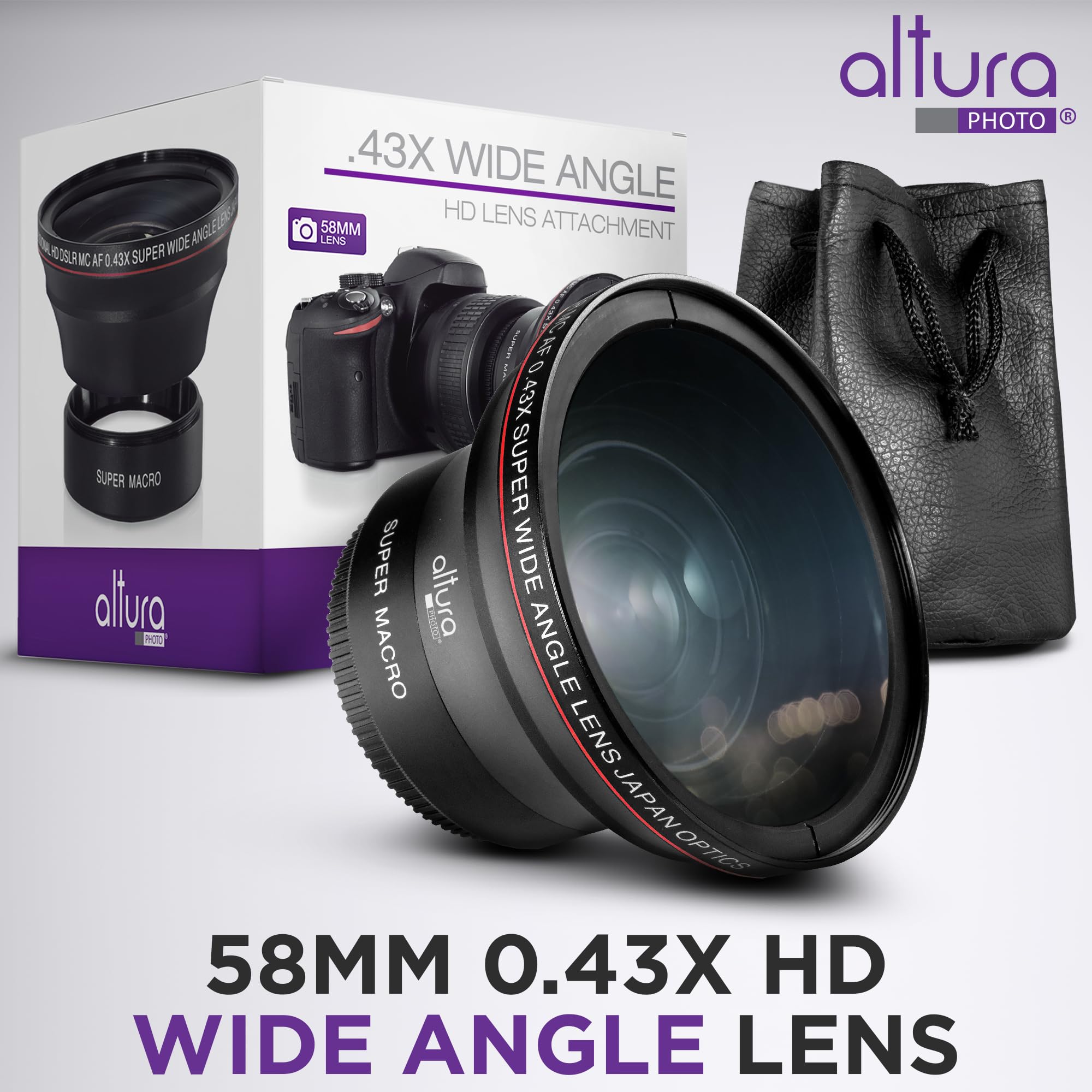 58Mm 0.43X Altura Photo Professional Hd Wide Angle Lens (W/Macro Portion) For Canon Eos 70D 77D 80D 90D Rebel T8I T7 T7I T6I T6S
