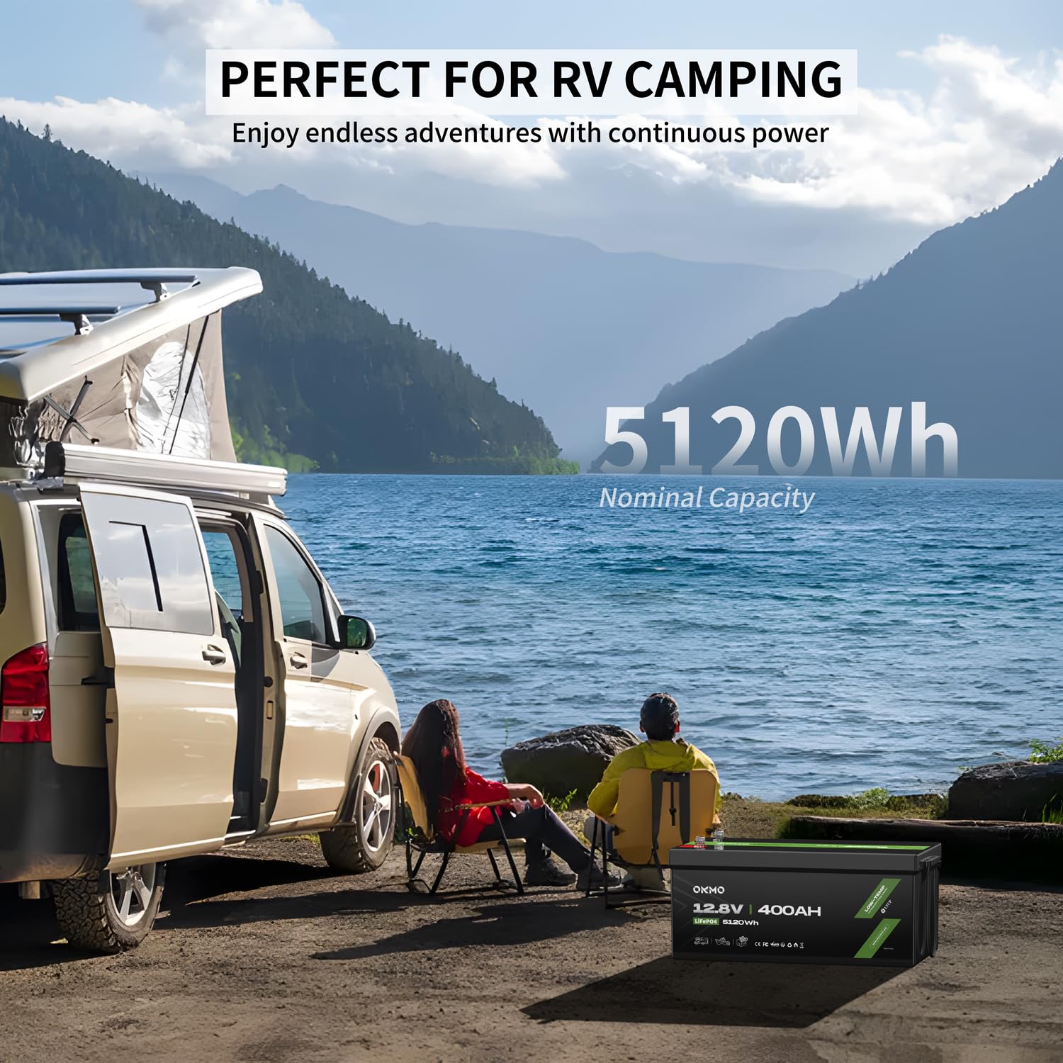 Okmo 12V 400Ah Lifepo4 Lithium Battery 150A Bms 5120Wh For Solar Systerm,Rv,Camping,Marine And Home Energy Storage