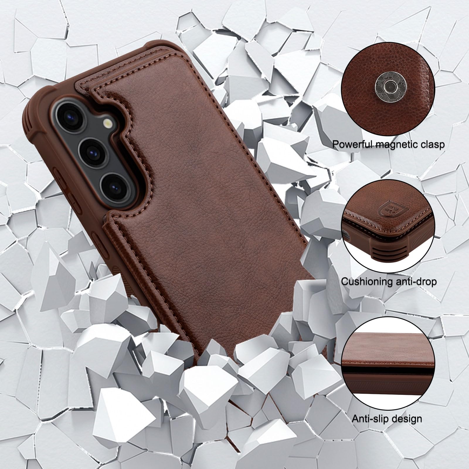 Vanavagy Wallet Case Compatible For Galaxy S23 Fe, Rfid Block Pu Leather Flip Folio Phone Cover Fits Magnetic Car Mount With Cre