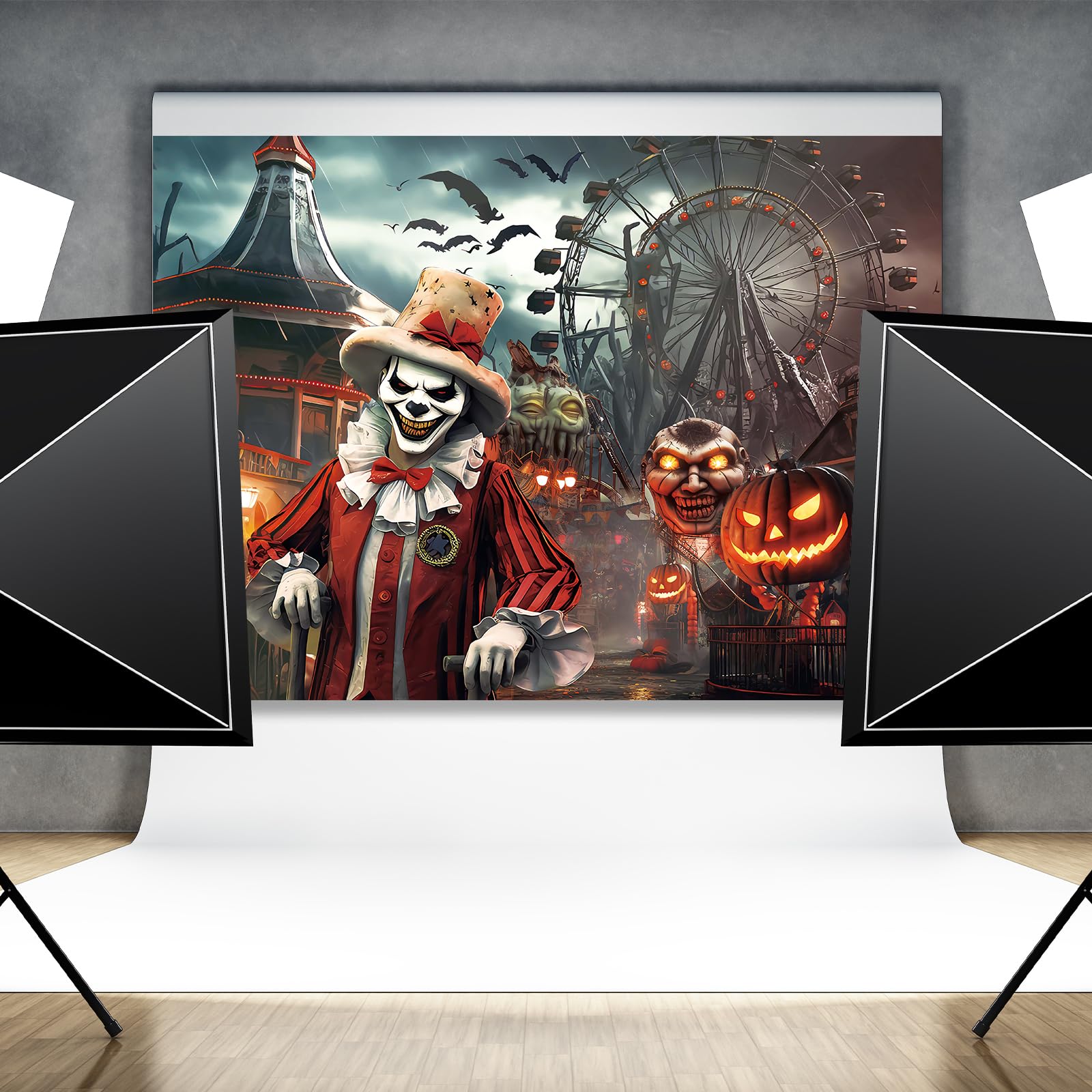 Horror Circus Halloween Backdrop,7X5Ft | Halloween Creepy Clown Backdrop Evil Clown Backdrop Halloween Evil Circus Backdrop Scar