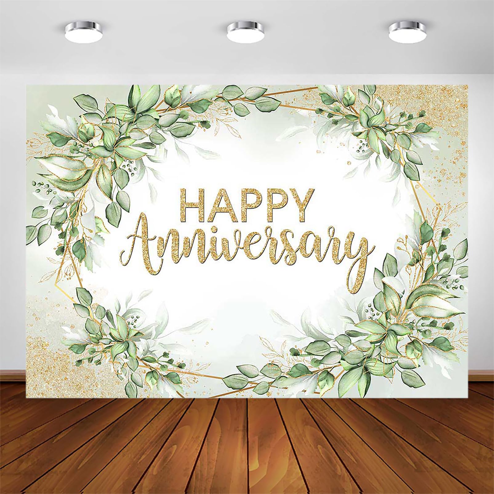 Avezano Happy Anniversary Backdrop Sage Green Leaves Happy Anniversary Banner Cheers To Marriage Wedding Anniversary Party Decor