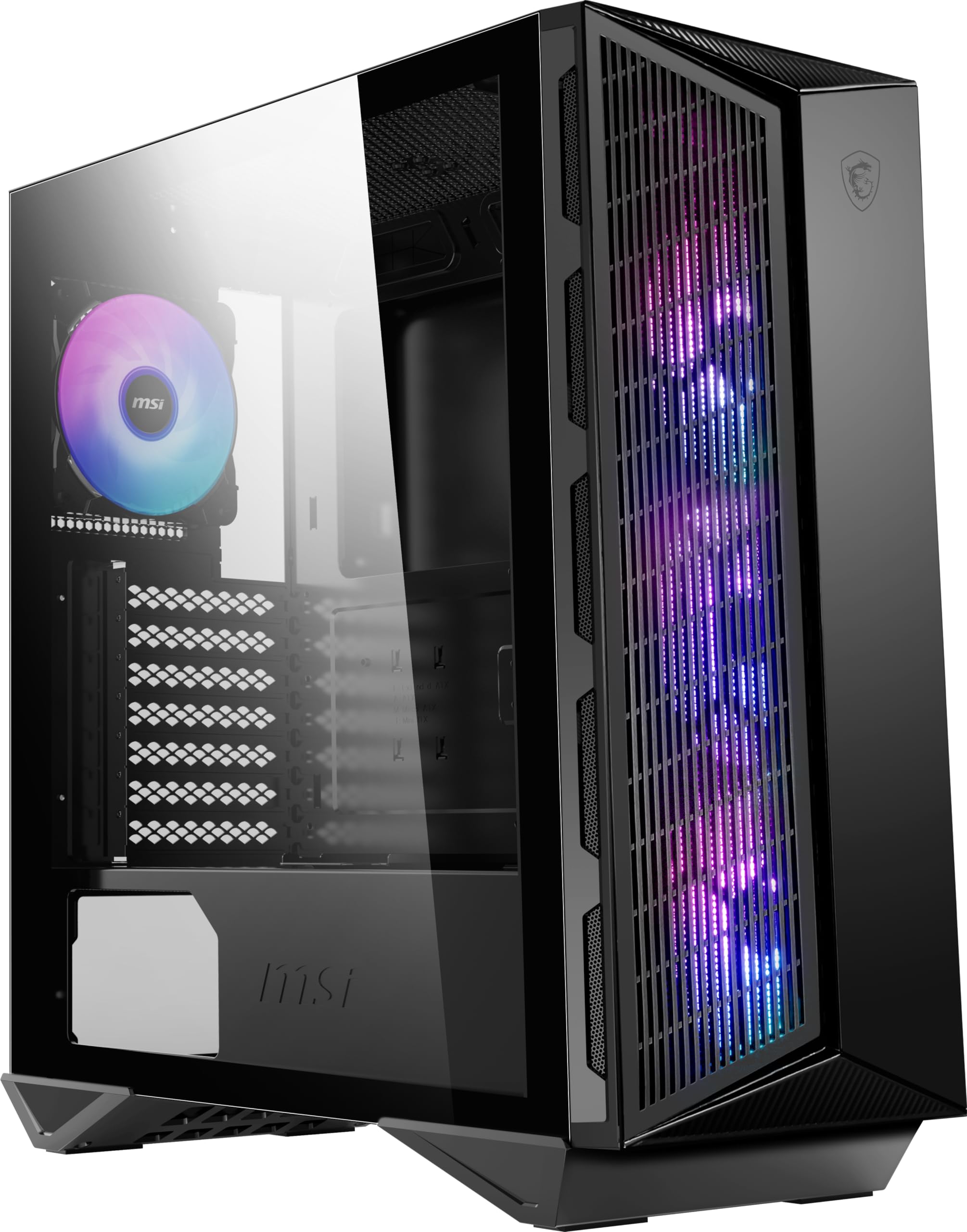 Msi Mpg Gungnir 111R Mid Tower Gaming Pc Case   Black, 4 X 120Mm Argb Fans, Usb 3.2 Gen2X2 Type C, Tempered Glass Panel, Magneti