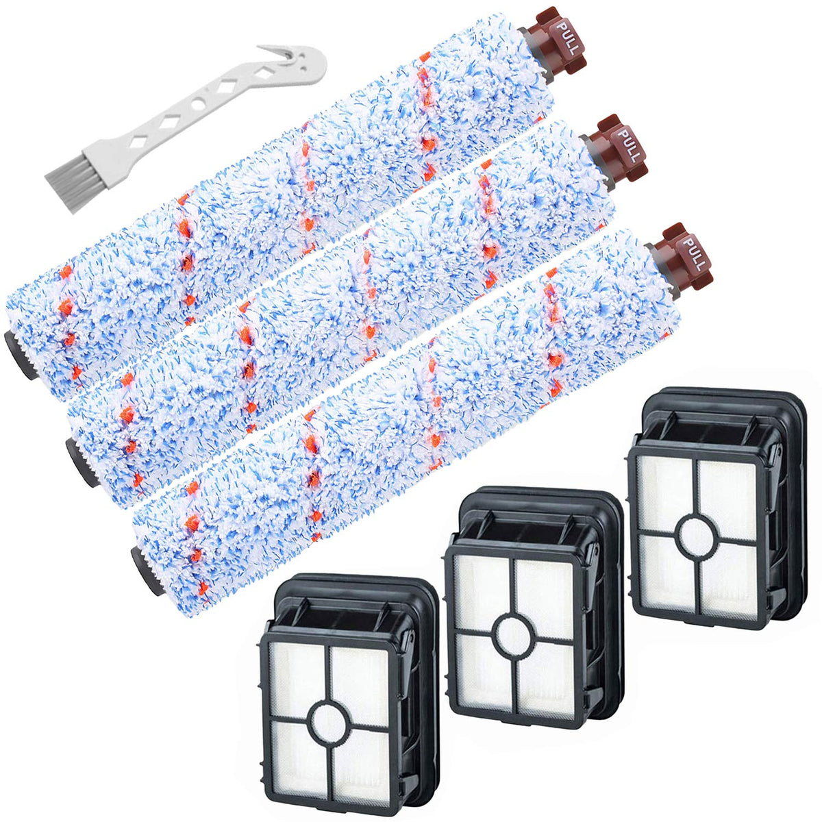 Smilyan Replacement Parts For Bissell Crosswave Vacuum Cleaner, 3 Pack 1868 Crosswave Multi Surface Brush Rolls + 3 Pack 1866 Re