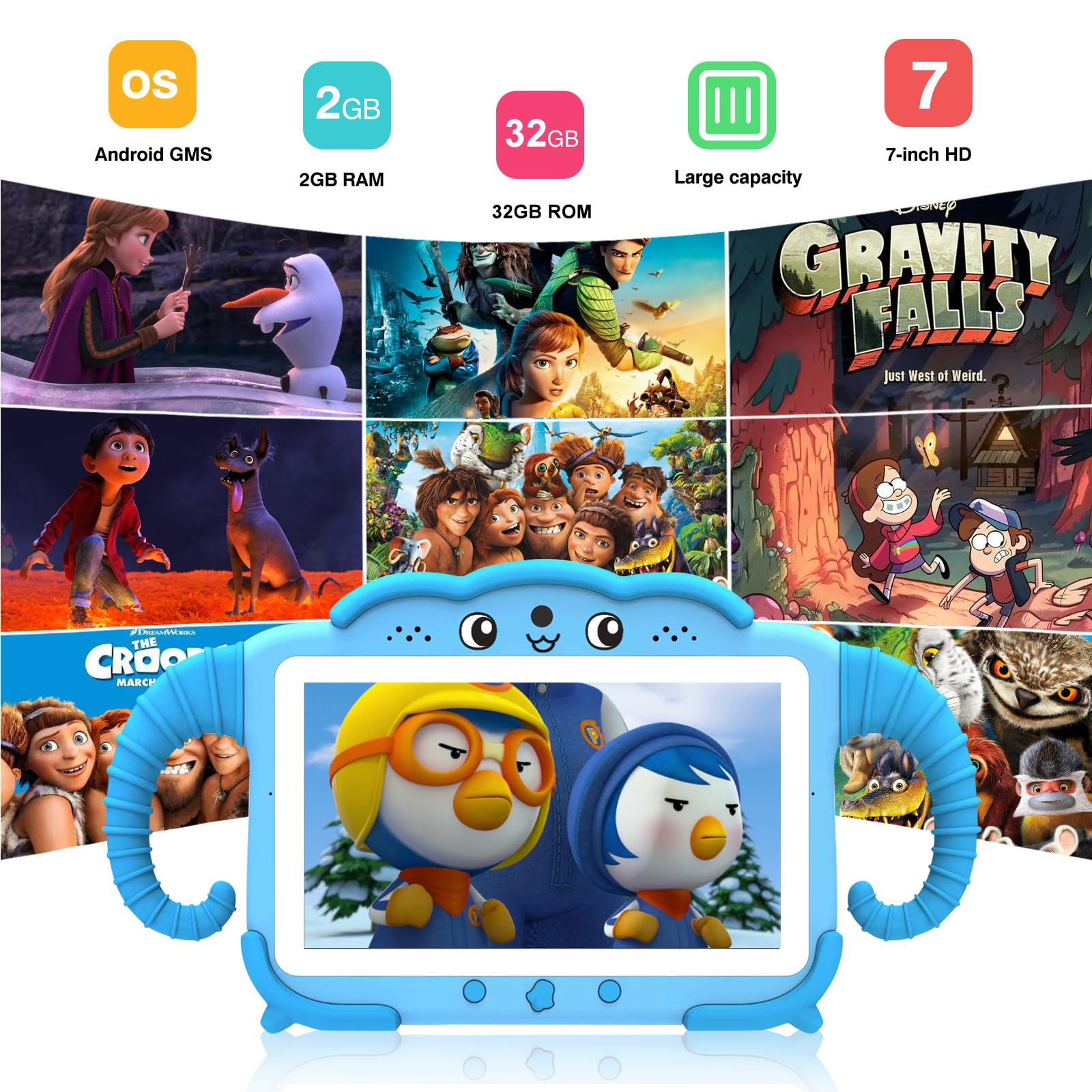 Kids Tablet 7In Tablet For Kids 3-7 Toddler Tablet, Tablet For Toddler Learning Tablet Kids 32Gb With Educational Games, Gms, Pa