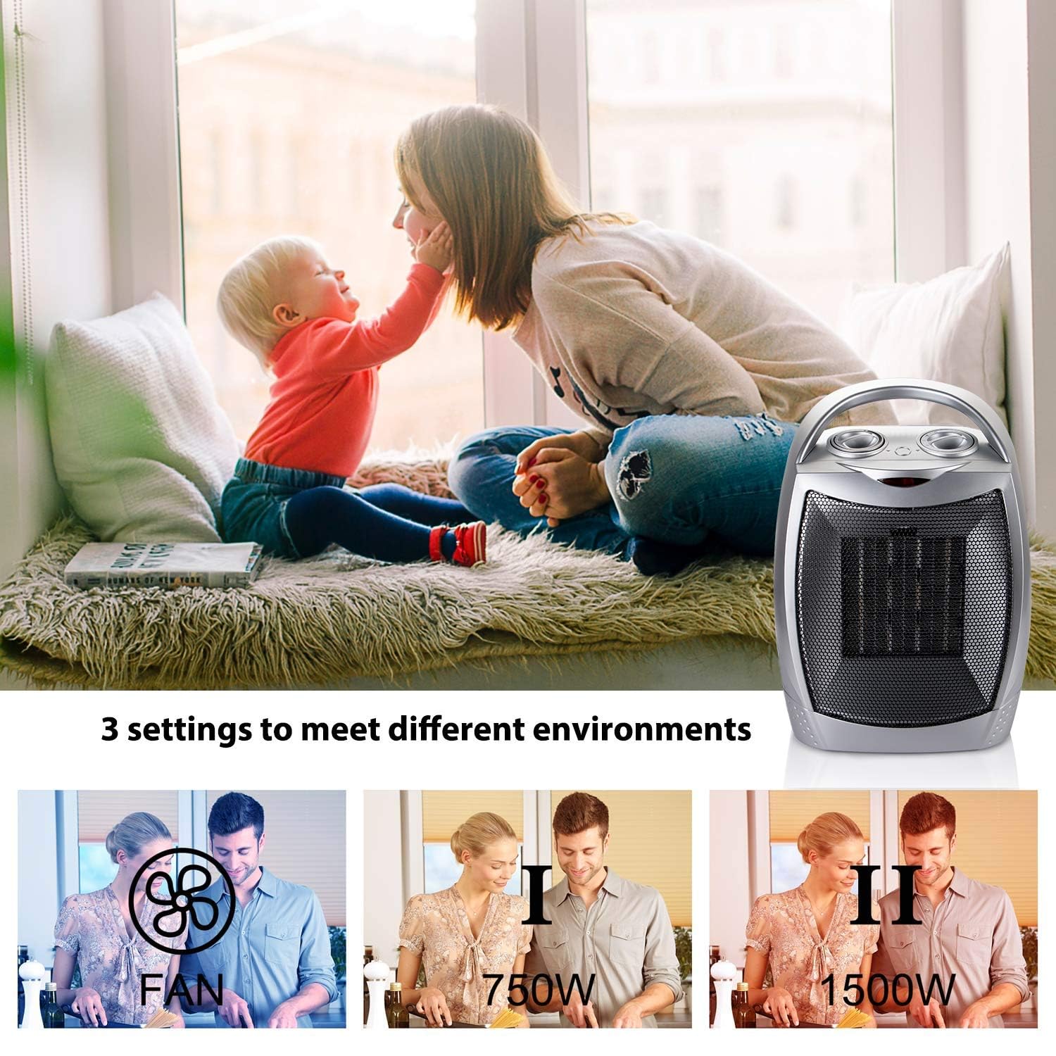 Small Portable Space Heater, 1500W/750W Adjustable Thermostat,Electric Desk Heater,Fast Heating, Heat Up 200 Sq Ft For Indoor Us