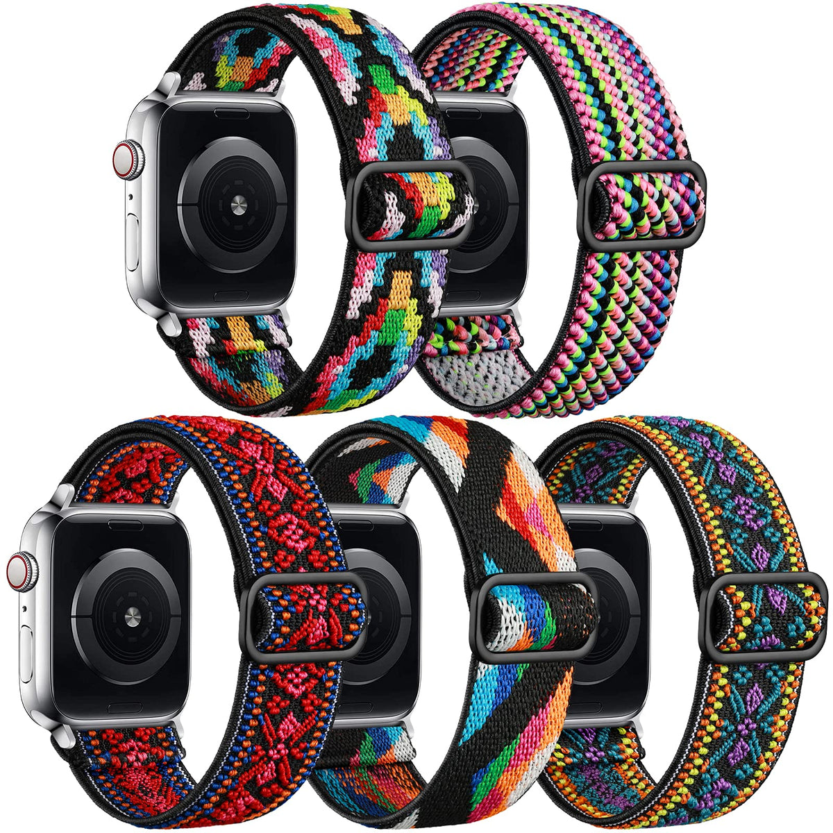 Easuny Stretchy Boho Bands Compatible With Apple Watch Band 40Mm 38Mm 41Mm Women Girls   Adjustable Elastic Nylon Strap Solo Loo