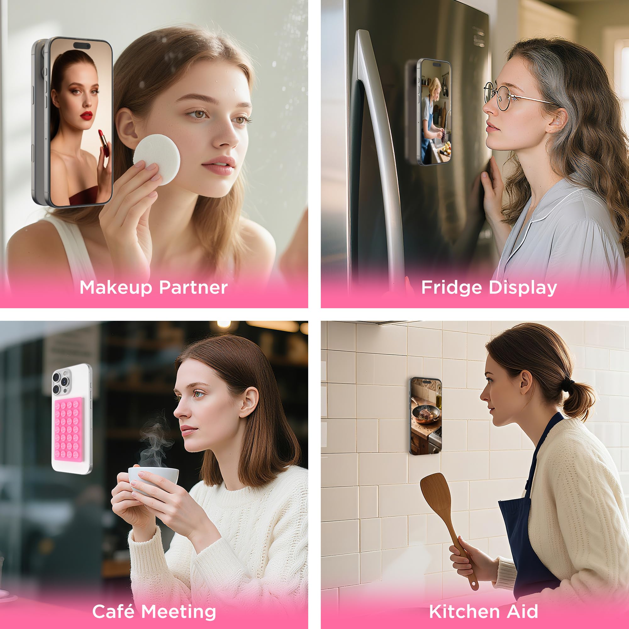 Coffker 2 Pack Silicone Suction Cup Phone Case Mount Double-Sided, Hands-Free Strong Grip Holder For Iphone And Android, Sticky