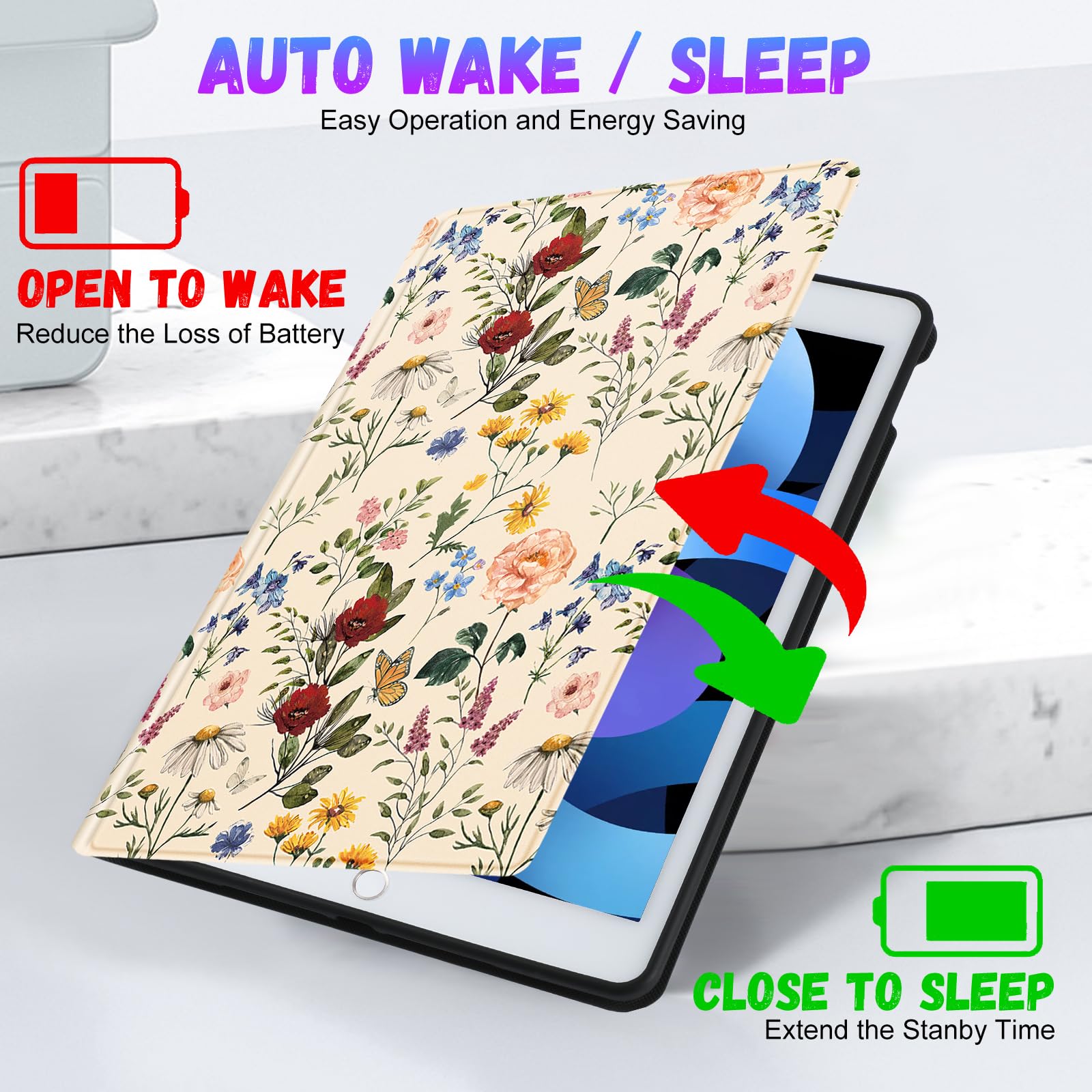 Uppuppy For Apple Ipad Mini 5/4/3/2/1 Case, For Ipad Mini 5Th/4Th/3Rd/2Nd/1St Generation Case Kids Cute Flower Folio Women Kawai