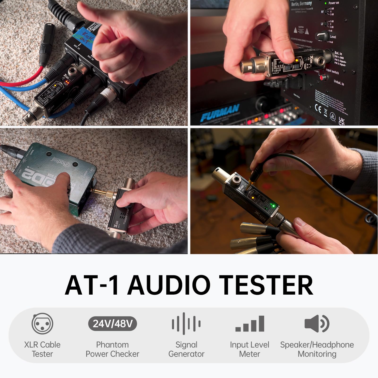 Xvive At-1 Portable Audio Tester,Signal Generator, Xlr Cable Tester, Phantom Power Checker, Input Level Meter & Headphone Monito