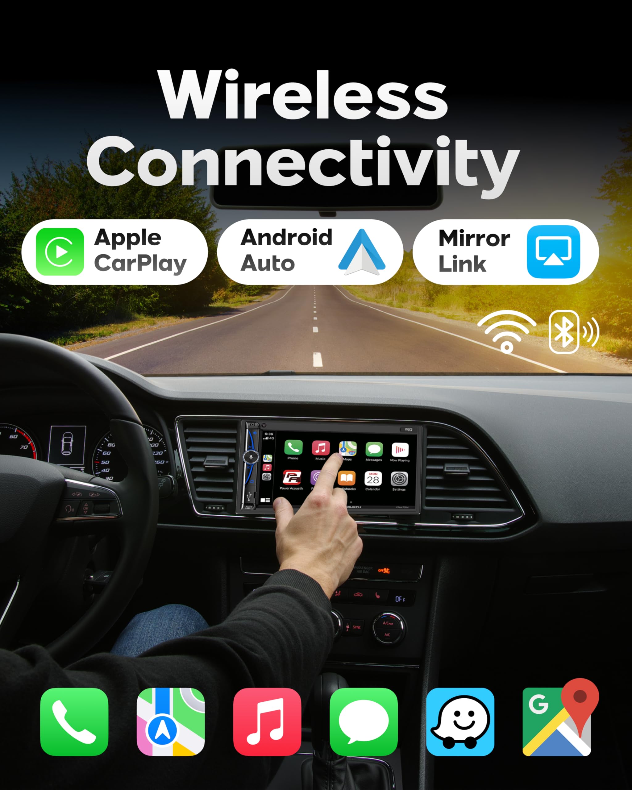 Power Acoustik D.Din 7'' Touchscreen Android Auto Apple Car Play Am/Fm/Cd/Bt