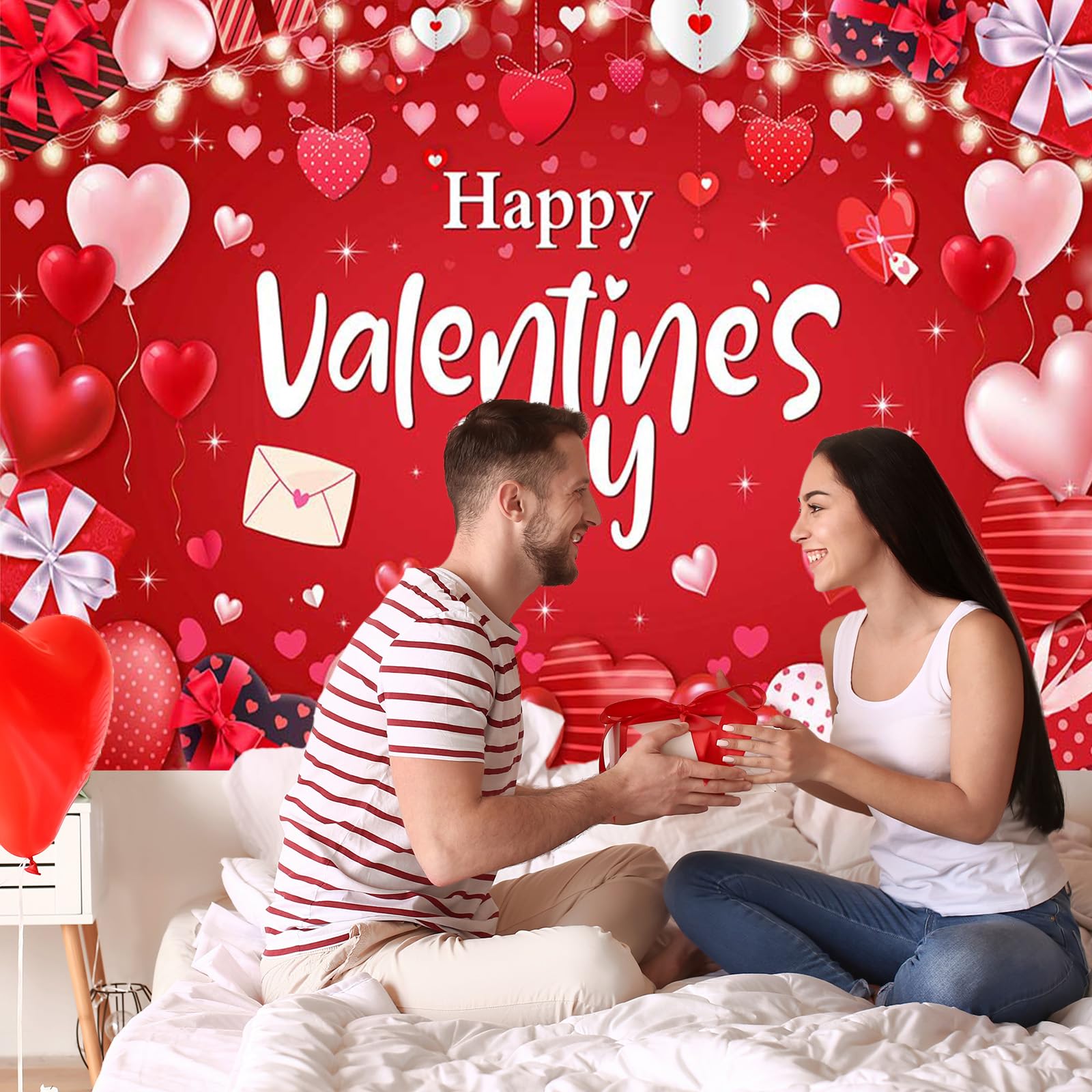 Mocsicka Happy Valentines Day Banner Red Valentines Day Backdrops For Photography Romantic Love Valentines Day Banner Photo Back