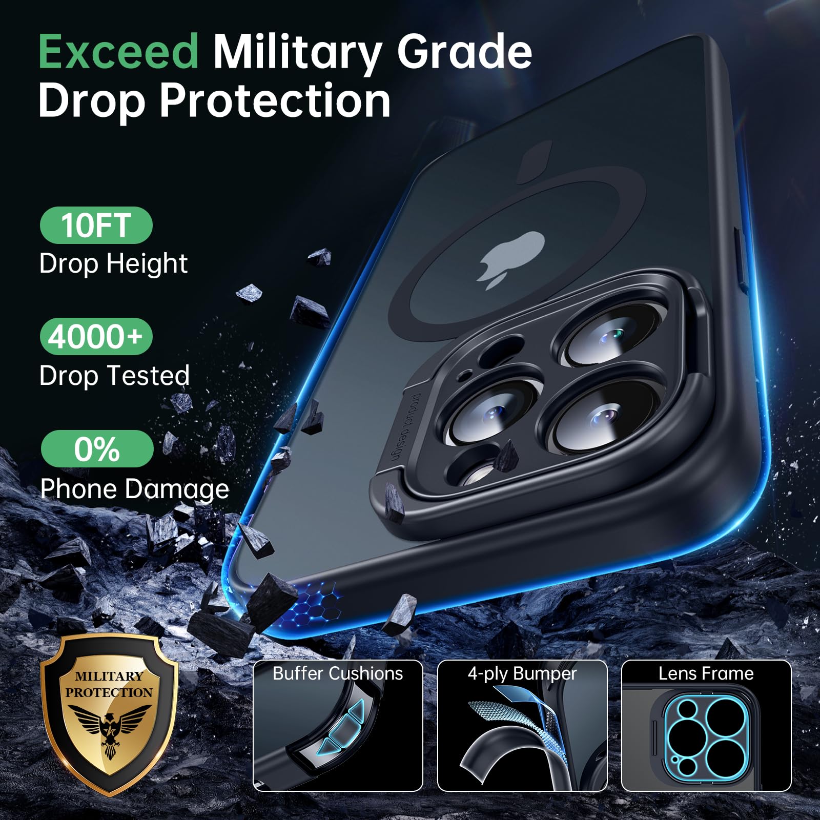 Jueshituo For Iphone 15 Pro Max Case With Sturdy Camera Stand, [Compatible With Magsafe] [Military Grade Protection] Shockproof