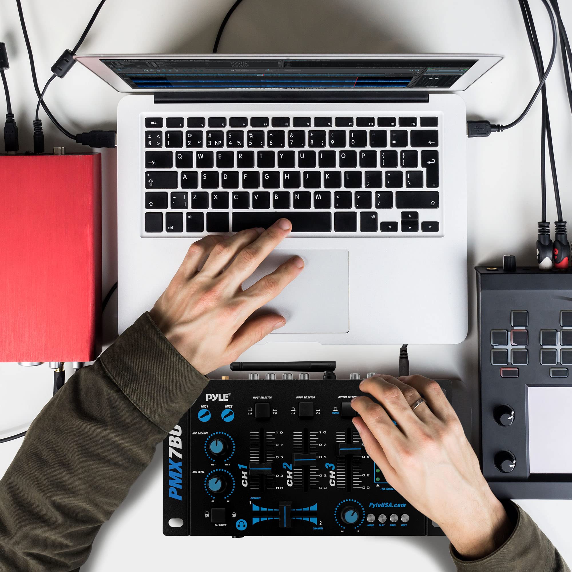 Pyle, 3 Wireless Audio Machine 3 Channel Bluetooth Compatible Dj Controller Sound Mixer System With Mic Talkover, Usb Reader, Du