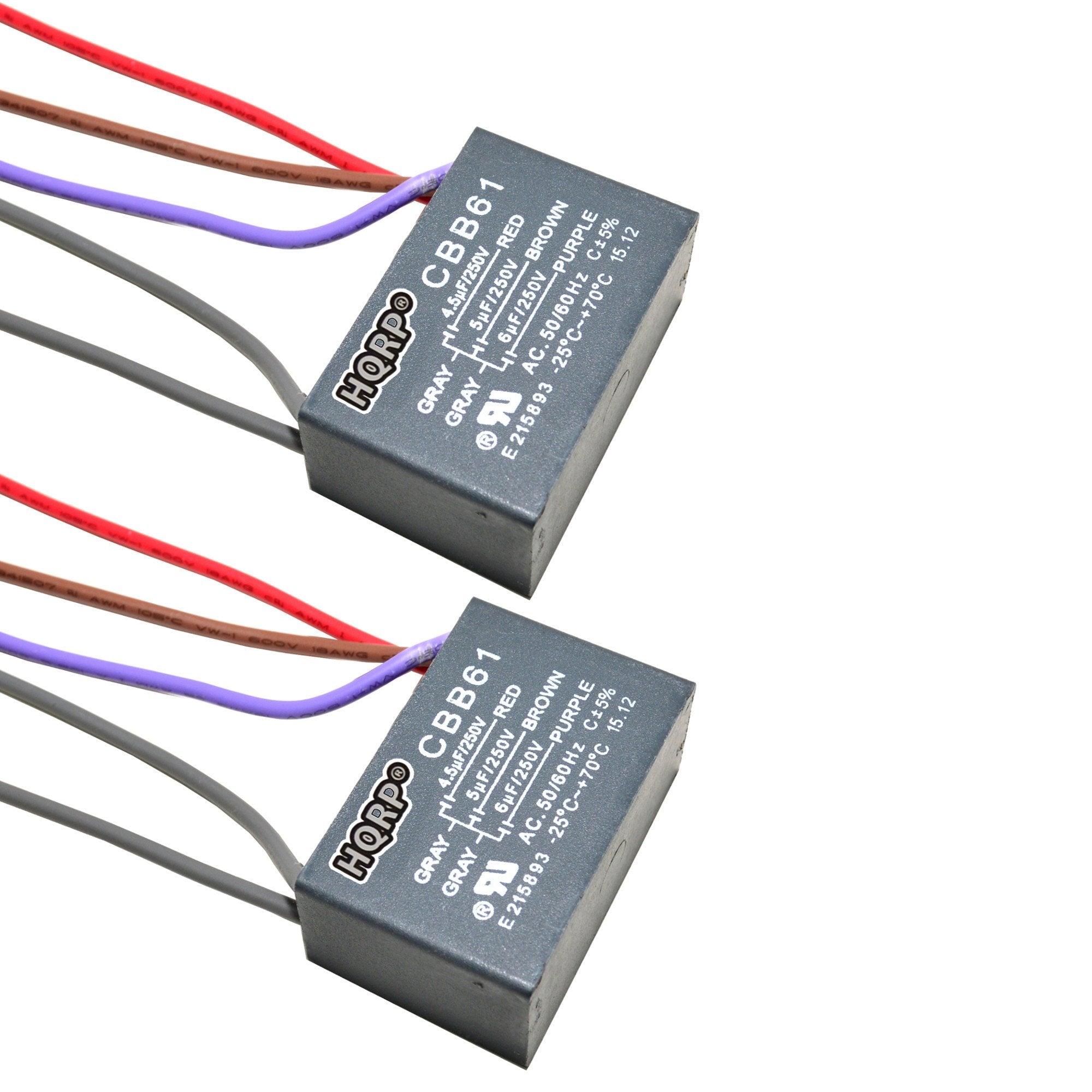 Hqrp 2 Pack Ceiling Fan Capacitor Cbb61 4.5Uf+5Uf+6Uf 5 Wire Ul Listed