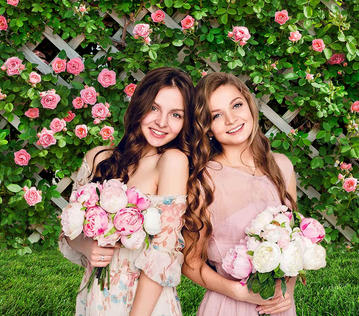 Aiikes 8X8Ft Flowers Photography Backdrop Spring Floral Photo Background Green Leaf Fence Backdrops Wedding Bridal Backdrop Baby