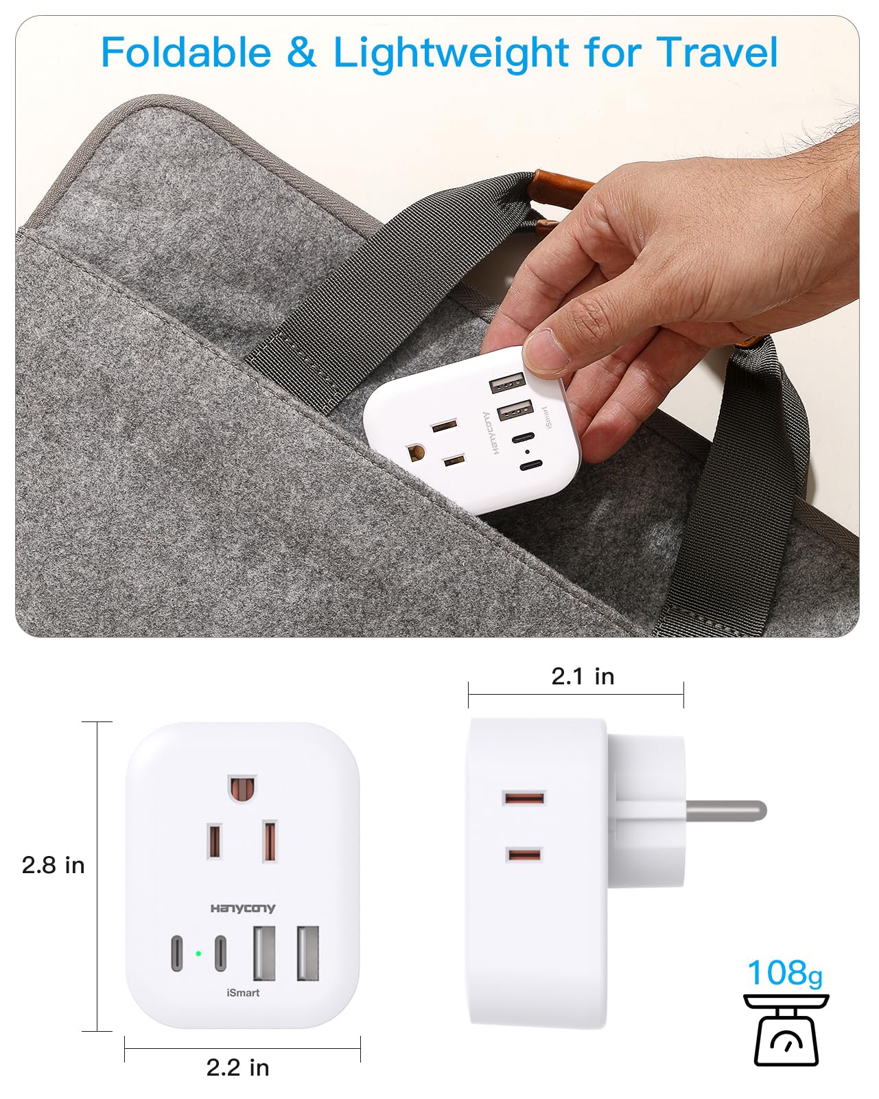 Type E F Plug Adapter, Germany France Travel Plug Adapter With 4 Outlets 4 Usb Ports(2 Usb C), European Power Adapter For Us To