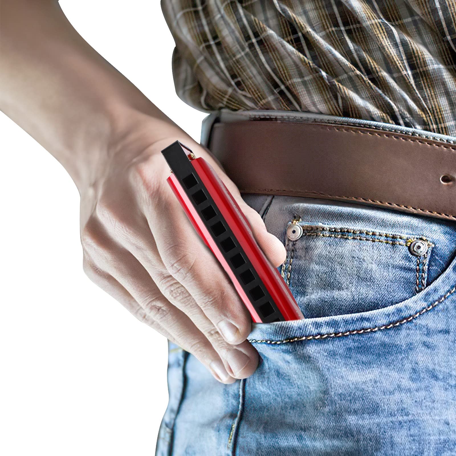 Upins 4Pcs Key Of C 10 Hole 10 Tones Titanium Color Harmonica With Case For Beginner Students(Red, Blue, Green, Purple)