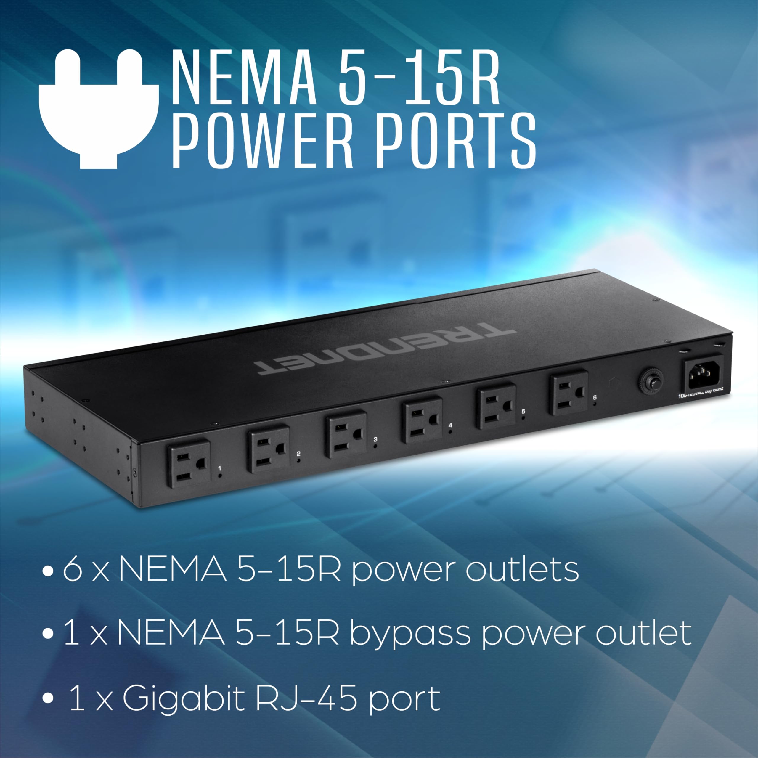 Trendnet 6 Outlet Managed Pdu, Rackmount Power Distribution Unit, 1 X Nema 5 15R Bypass Power Outlet, 1 X Gigabit Rj 45 Port, Ov