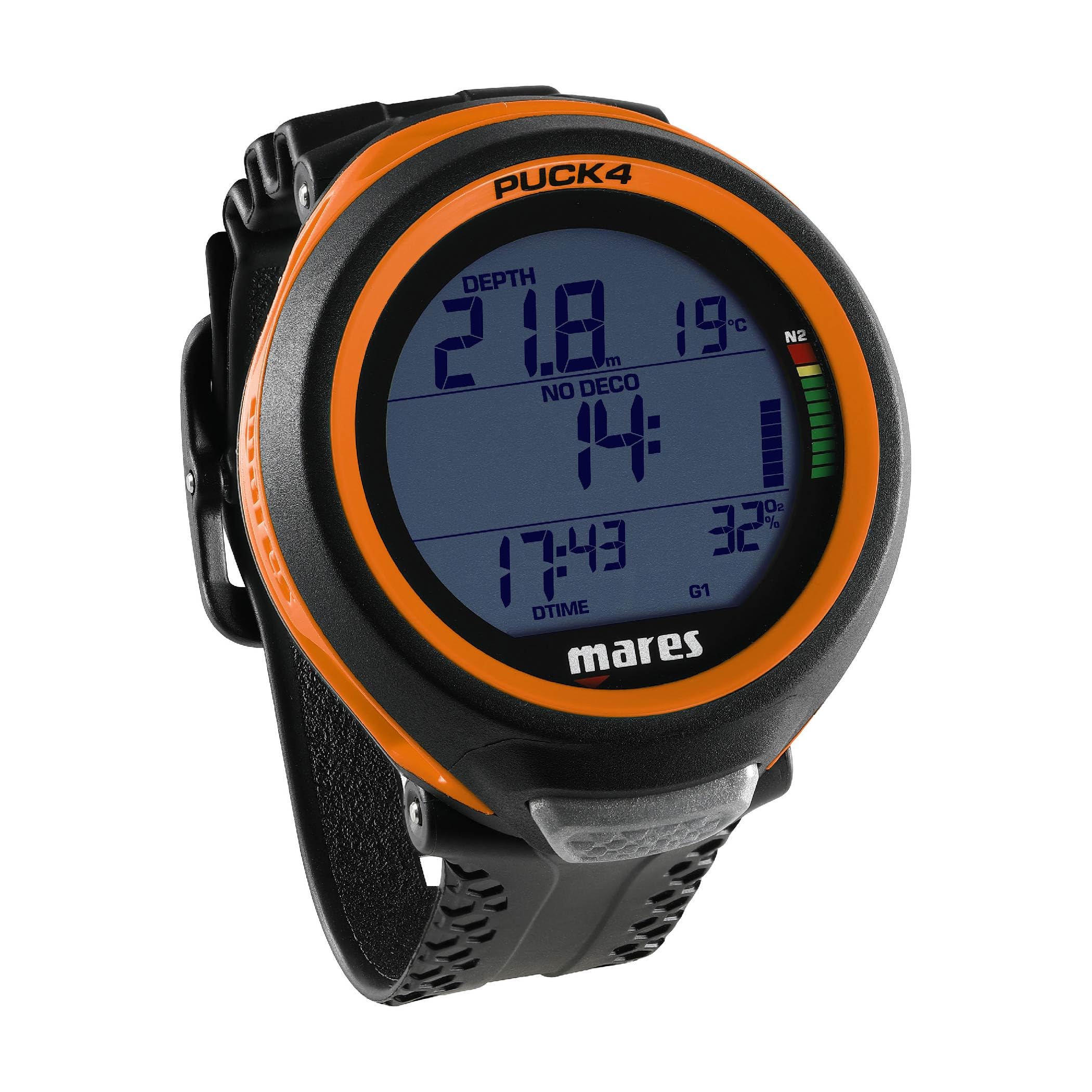 Mares Puck 4 Wrist Dive Computer | Entry-Level Watch-Style One Button Control Underwater Scuba Diving Computer, Black/Orange