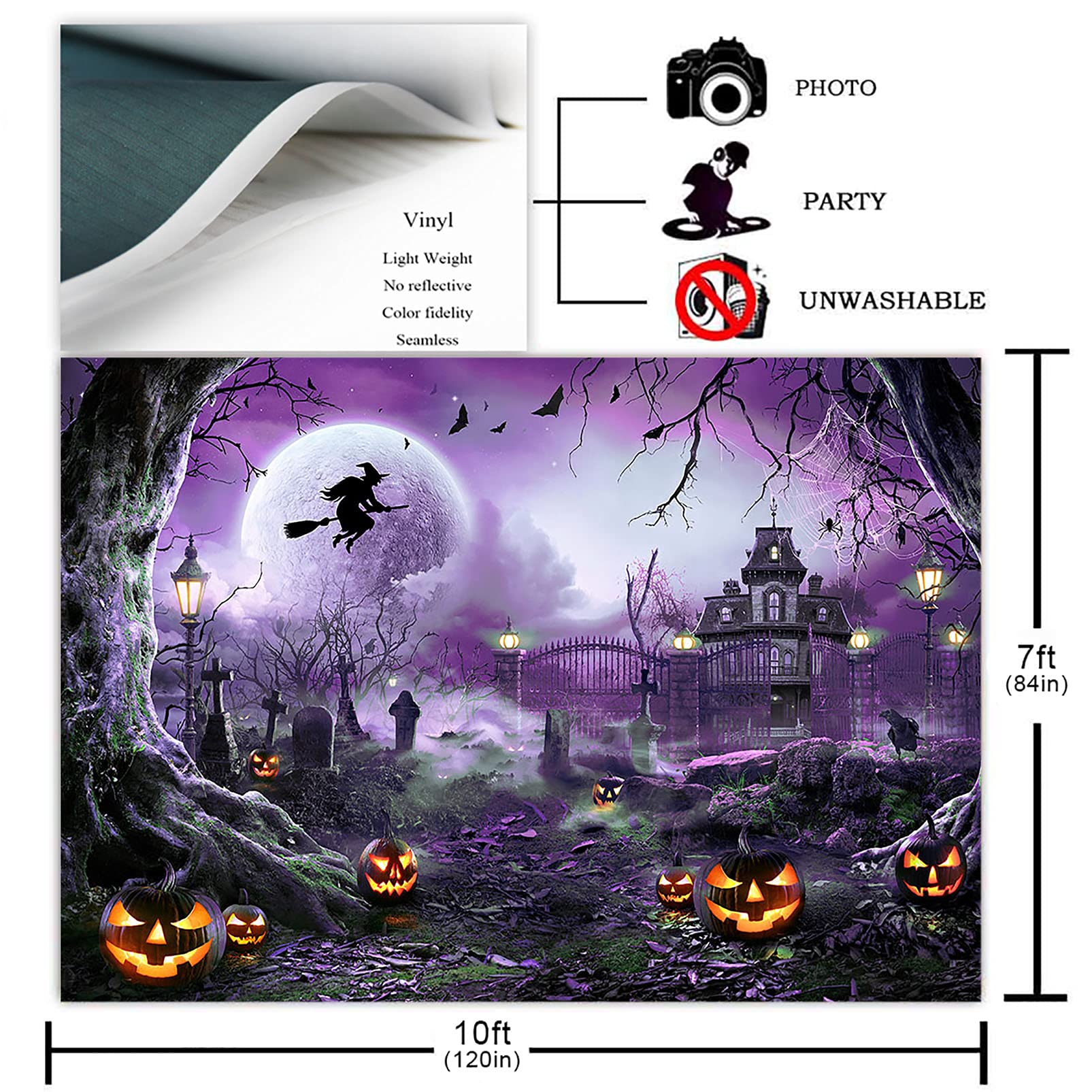 Avezano Halloween Photography Backdrop Full Moon Scary Night Castle Pumpkins Party Background Spooky Witch Bats Cemetery Child K
