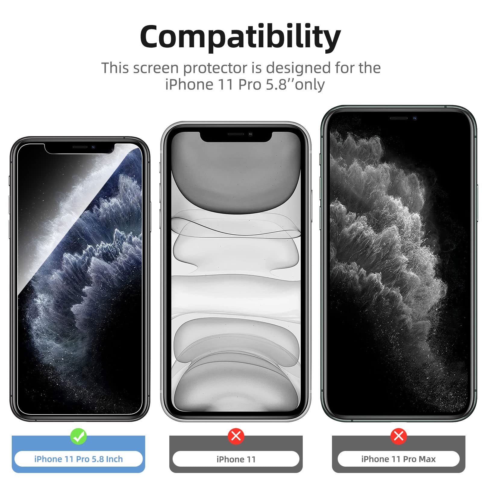 New'C 4 Pack, 2 Pack Screen Protector For Iphone 11 Pro + 2 Pack Camera Lens Protector, Sensor Protection,Case Friendly Tempered