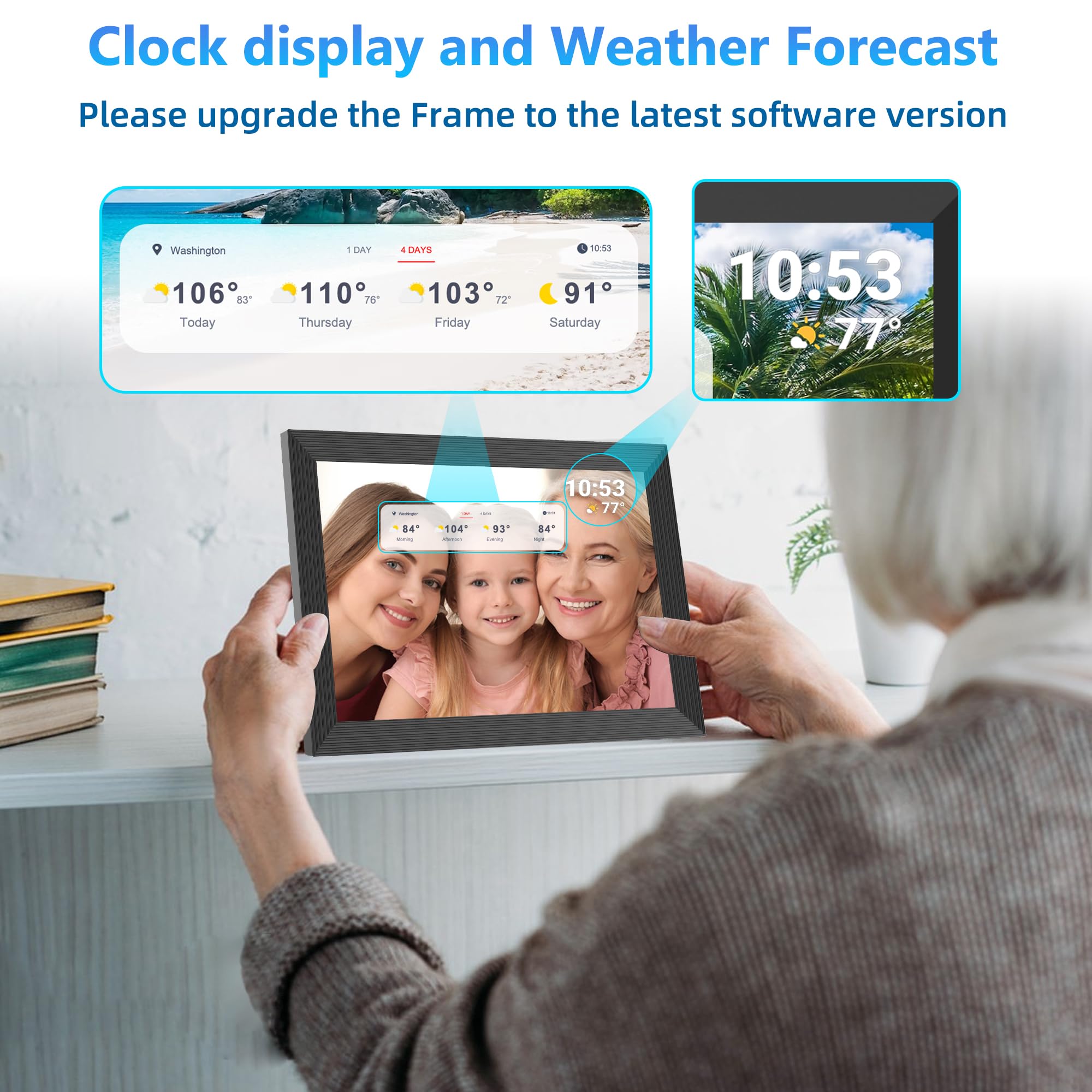 Reumar 32Gb Digital Picture Frame,10.1 Inch,Wifi Smart Digital Photo Frame Ips Lcd Touch Screen,Auto Rotate,Easy Setup To Share