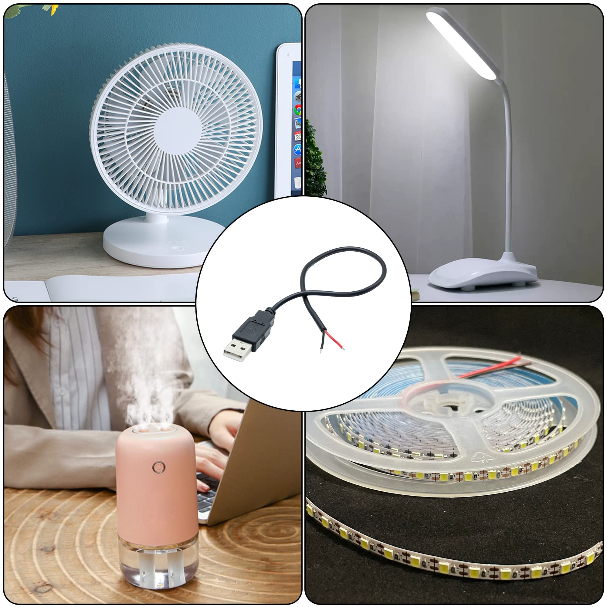 2Pcs Short Usb 2.0 Male 2 Pin Bare Wire 30Cm/11.8In, Usb A 5V/3A Pigtail Open End Power Cable,For Usb Equipment Installed Or Rep