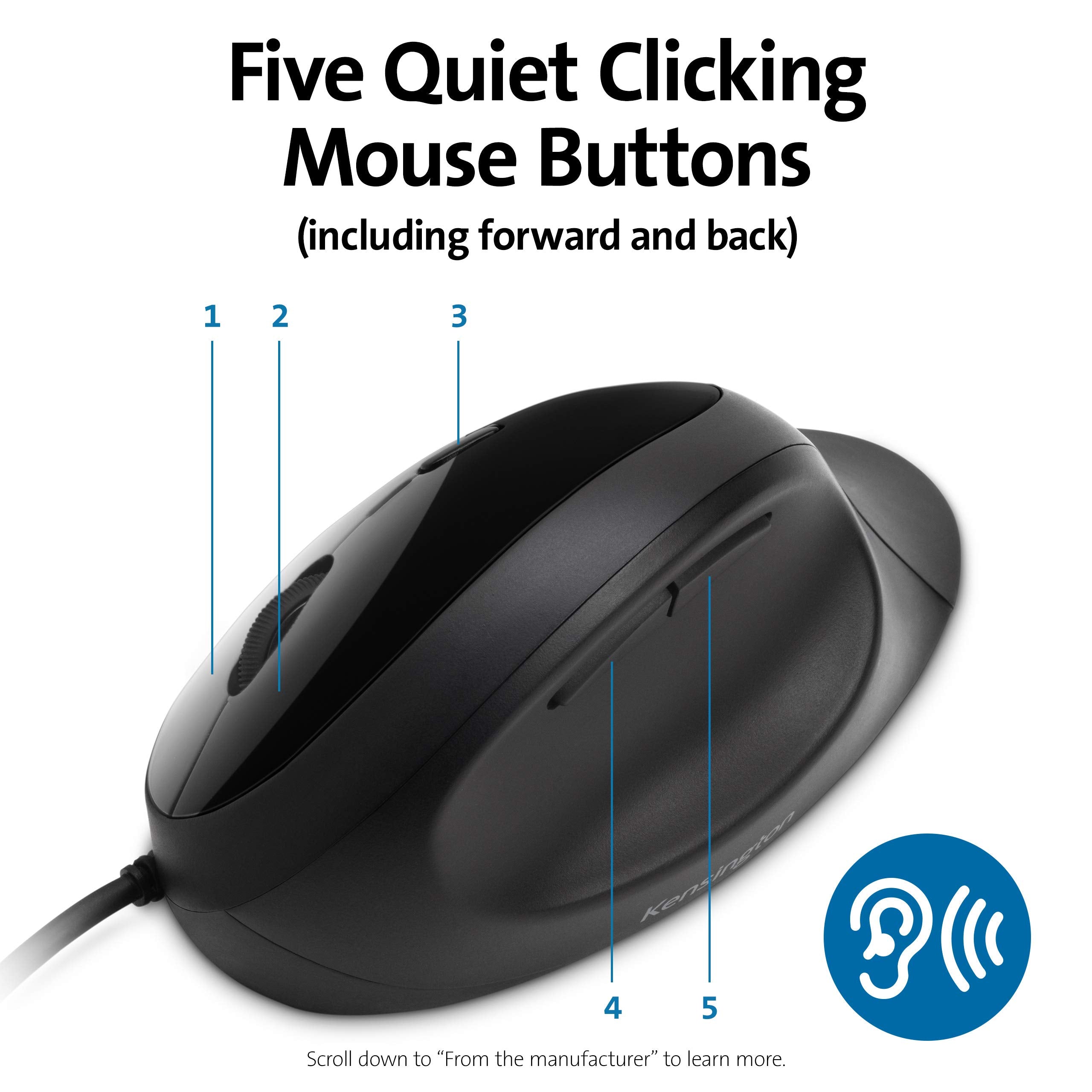Kensington Pro Fit Ergonomic Wired Mouse - Black (K75403Ww)