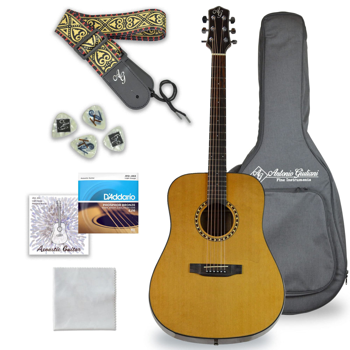 Antonio Giuliani Dn 4 (Clear) Steel String Acoustic Mahogany Guitar With Carrying Case And Accessories   Complete Guitar Bundle 