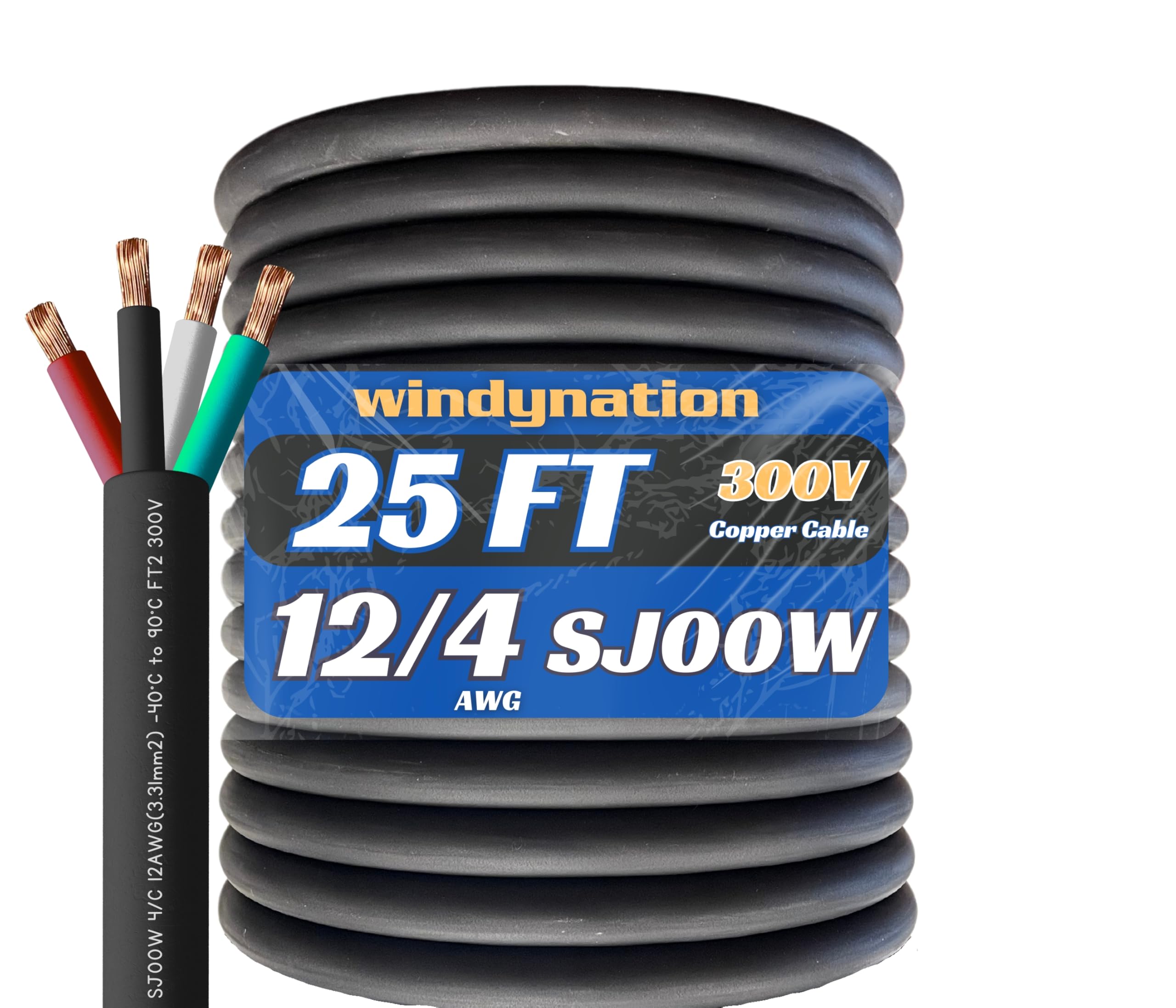 25 Feet 12/4 Sjoow Cable Cord 12 Awg 4 Conductor So Wire   12 Gauge 4 Conductor (12/4 Wire) 300V Portable Power Extension Cable