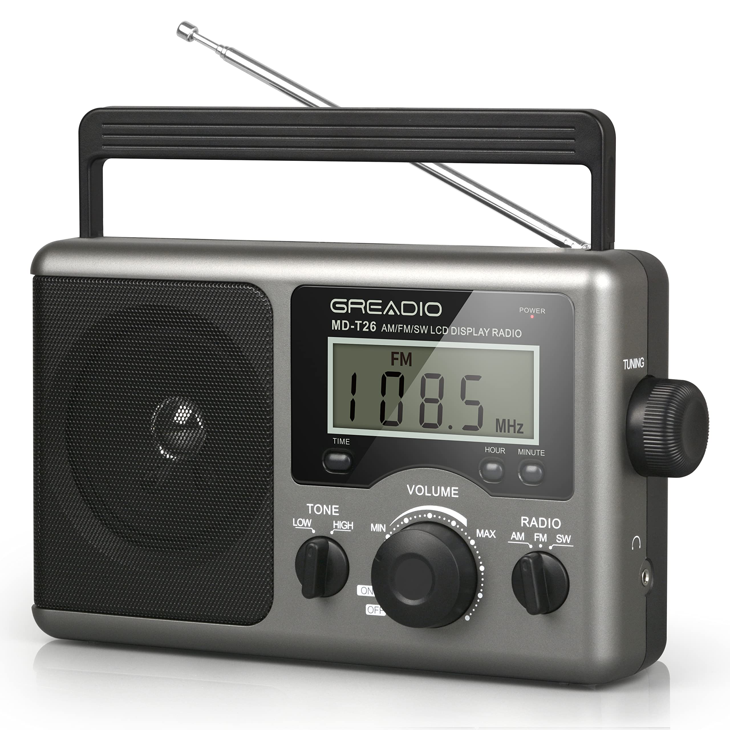 Greadio Portable Shortwave Radio With Best Reception,Am Fm Transistor,Lcd Display,Time Setting,Battery Operated By 4 D Cell Batt