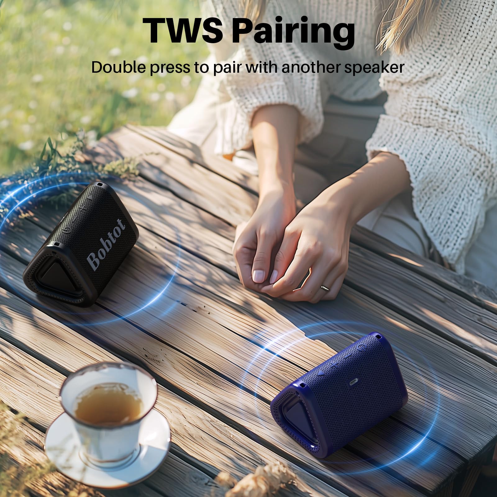 Bobtot Portable Bluetooth Speaker, Ipx7 Mini Speaker, Loud And Stereo Sound With Bass, 15H Playing Time, Tws Pairing For Travel,