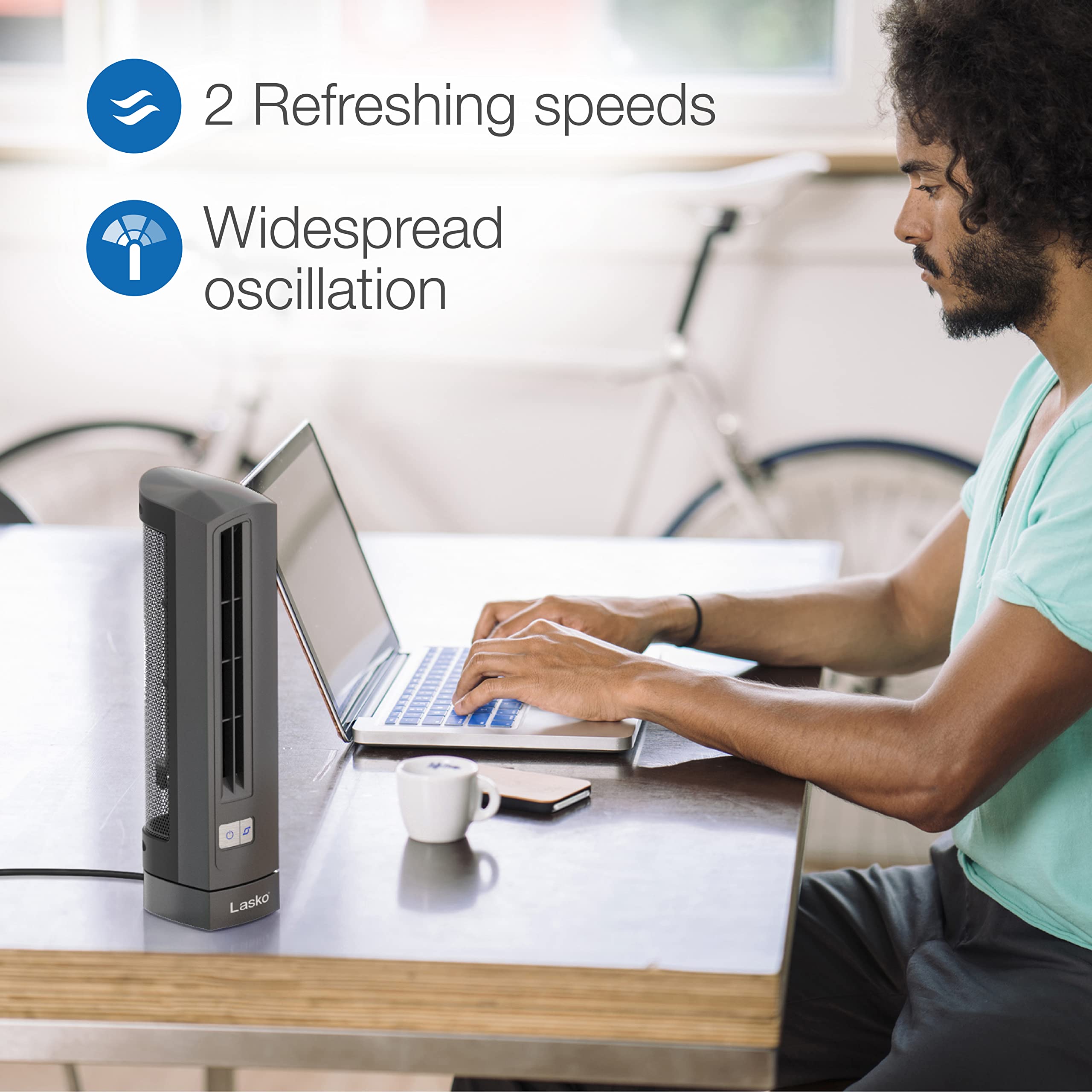 Lasko Air Stik Ulta Slim Oscillating Desktop Fan, 2 Speeds, For Bedroom, Living Room, Office, 14'', Gray, 4000