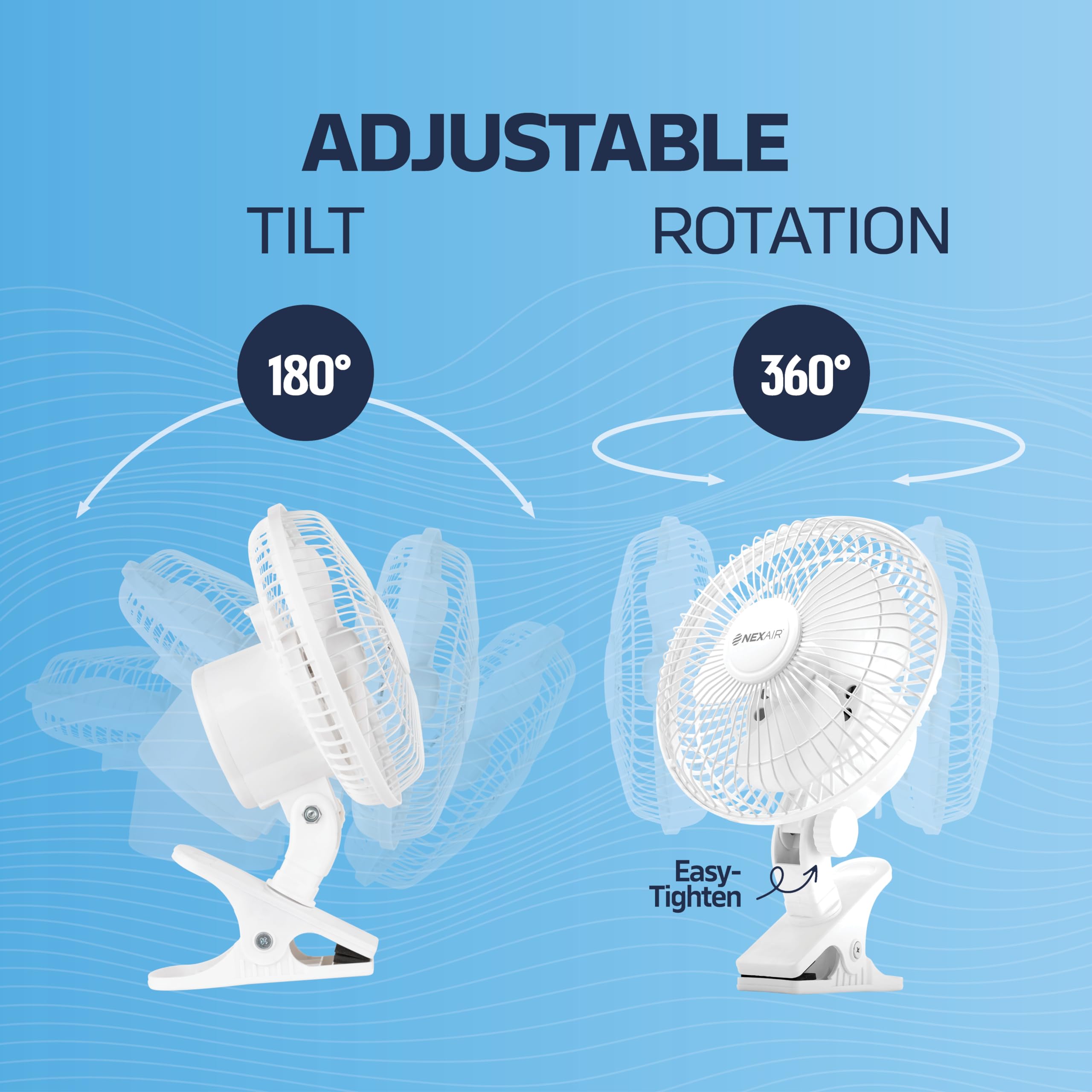 Nexair 6 Inch Clip On Fan,360 Degree Rotation,Two Speed Portable Clip Fan With Strong Clamp Grip,Quiet Operating Desk Fan Made O