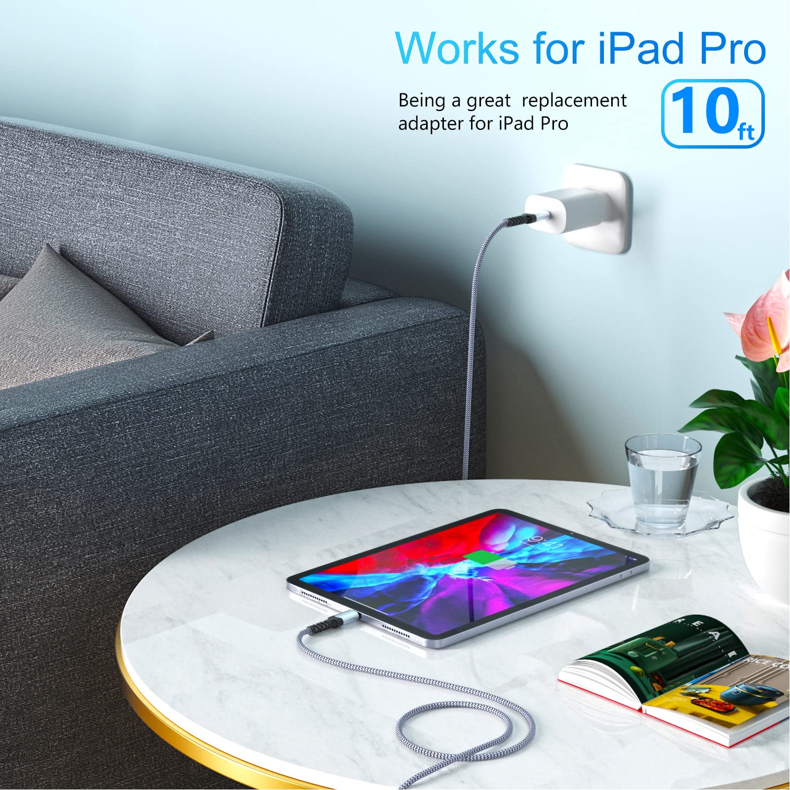 Usb C Charger, Excgood Super Fast Usb C Charging Block With 10 Ft Braided Usb C Cable Compatible With Galaxy S24 S23 Ultra/ S22+/ S21/ S20 Fe, Note 20/10, A80/70, A54/71/53/23, Z Fold 4   White