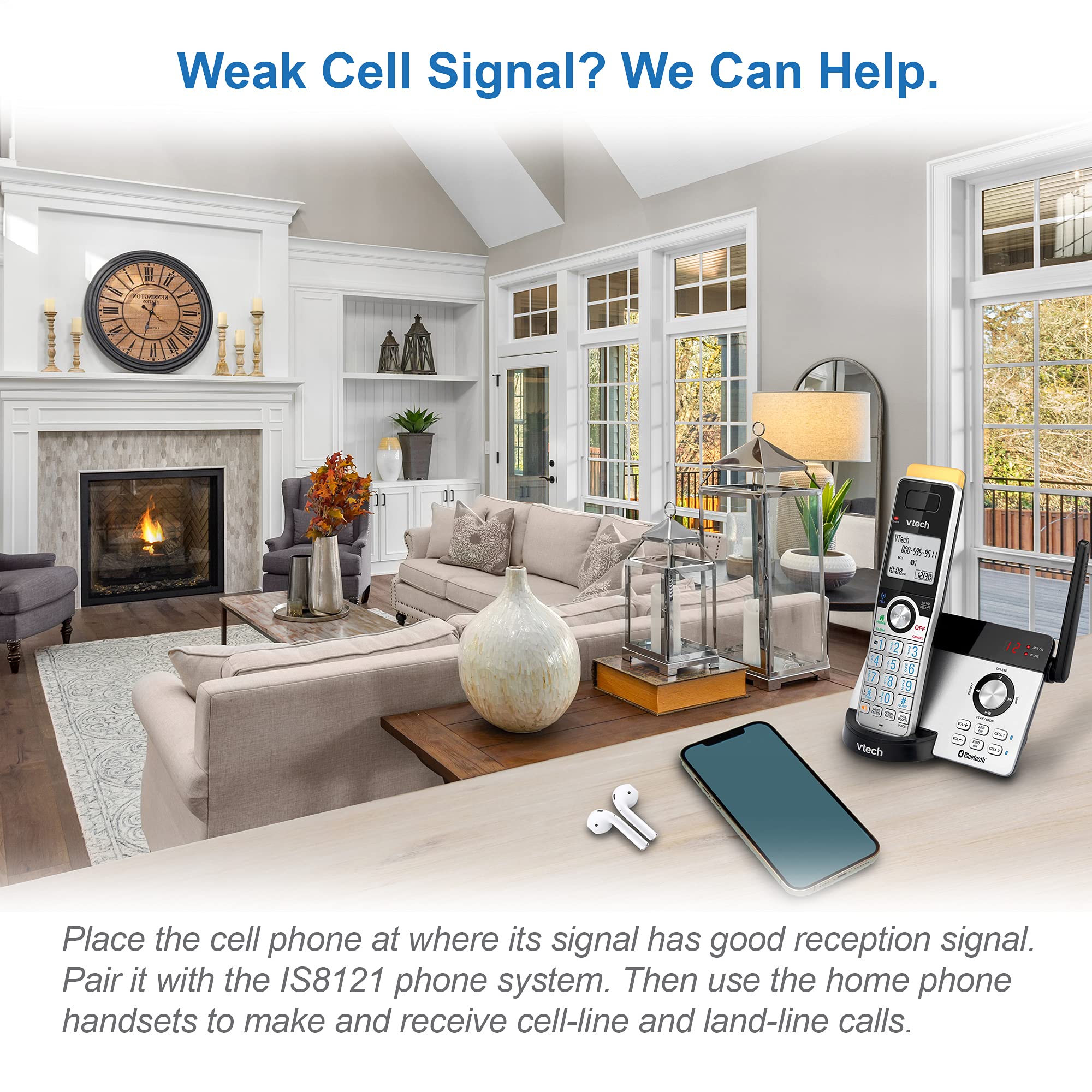 Vtech Is8121-2 Super Long Range Up To 2300 Feet Dect 6.0 Bluetooth 2 Handset Cordless Phone For Home With Answering Machine, Cal