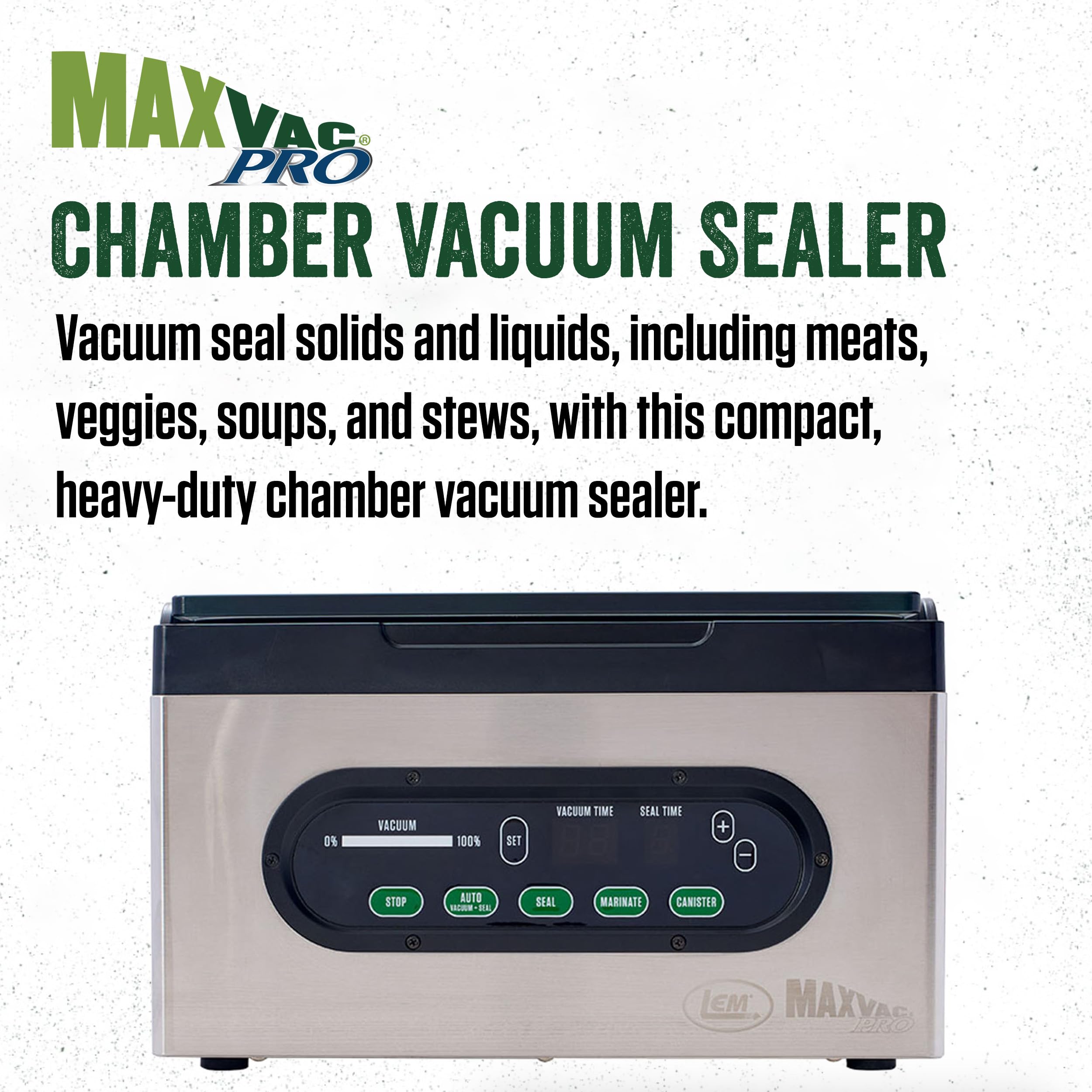 Lem Products Maxvac Pro Chamber Vacuum Sealer With 80 Bags, Digital Control Panel, Maintenance-Free Pump, External Hose, Great F