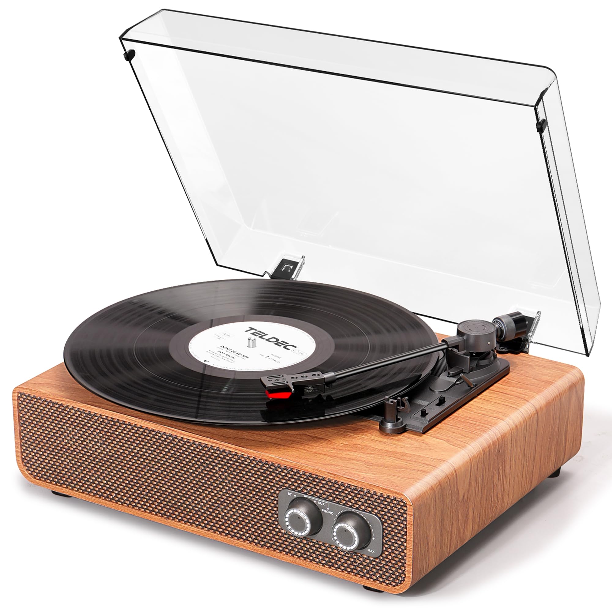 DANFI AUDIO DF Vintage Vinyl Record Player, 3-Speed Turntable, Bluetooth, Upgraded Speakers, Brown, Medium Size, Enhanced Sound