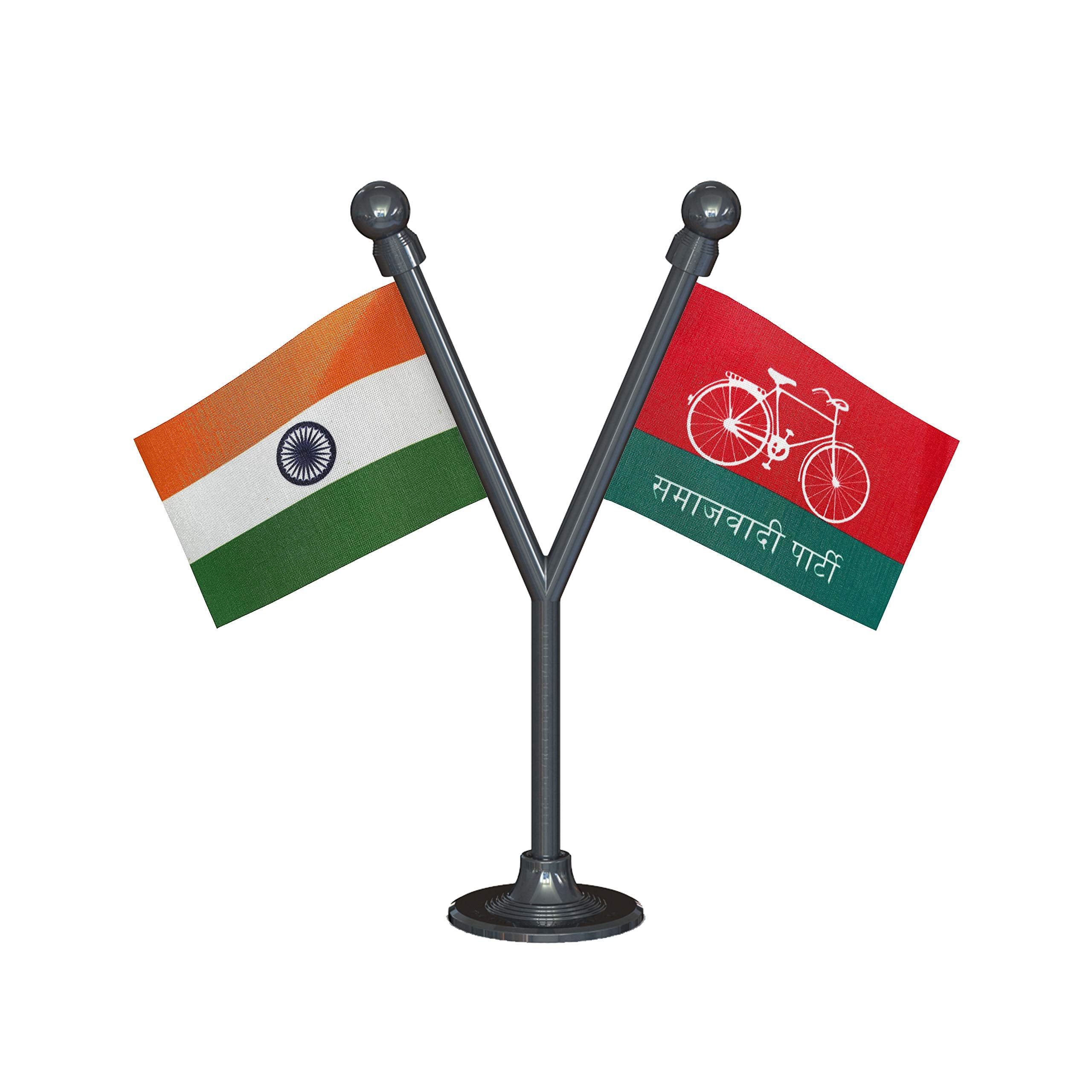 The Flag Corporation India & Samajwadi Party Car Dashboard Flag 2In X 3In With A Plastic Gunmetal Black Base