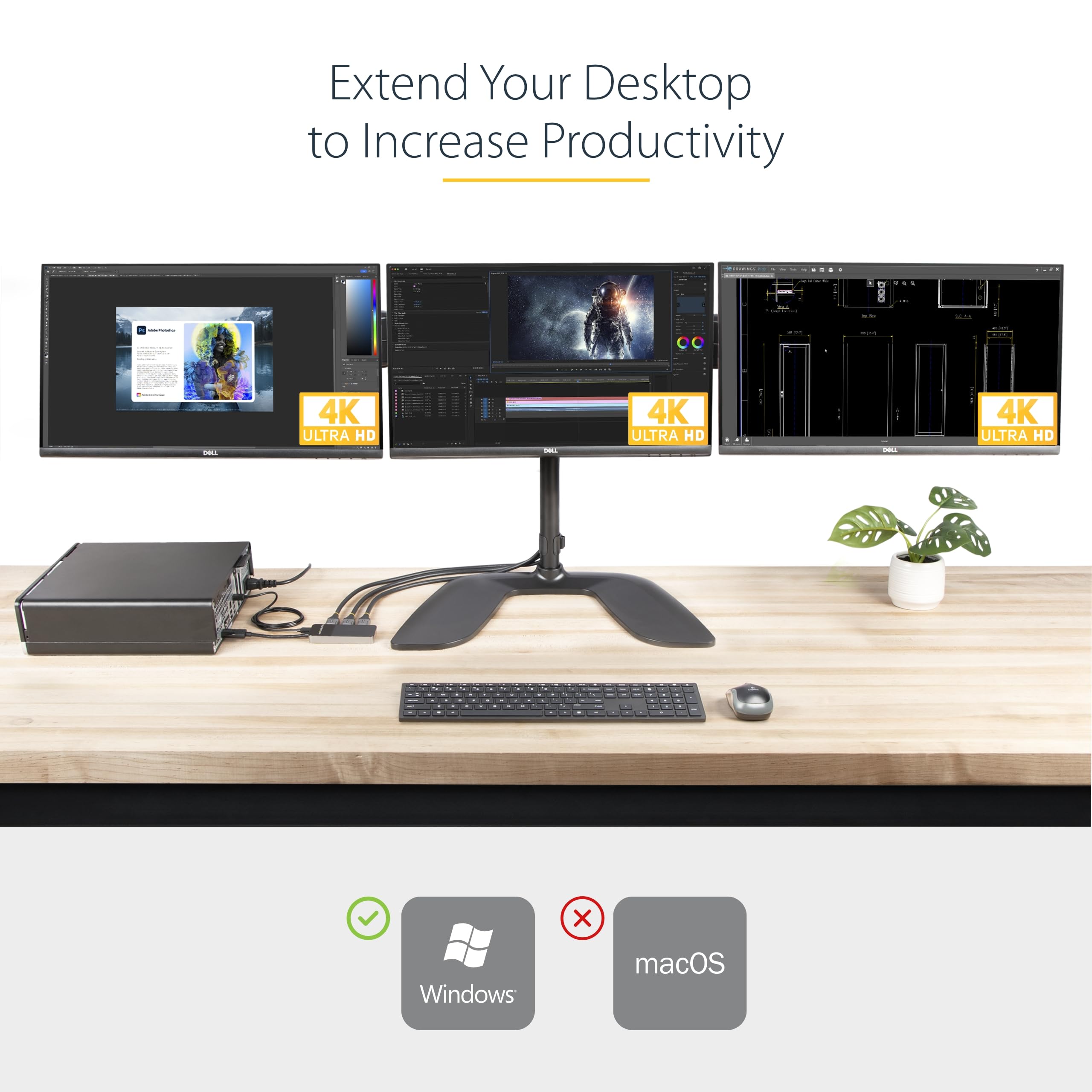 Startech.Com 3-Port Displayport 1.4 Splitter, Displayport To 3X Dp Multi-Monitor Adapter, Triple 4K Computer Mst Hub, Usb Bus-Po