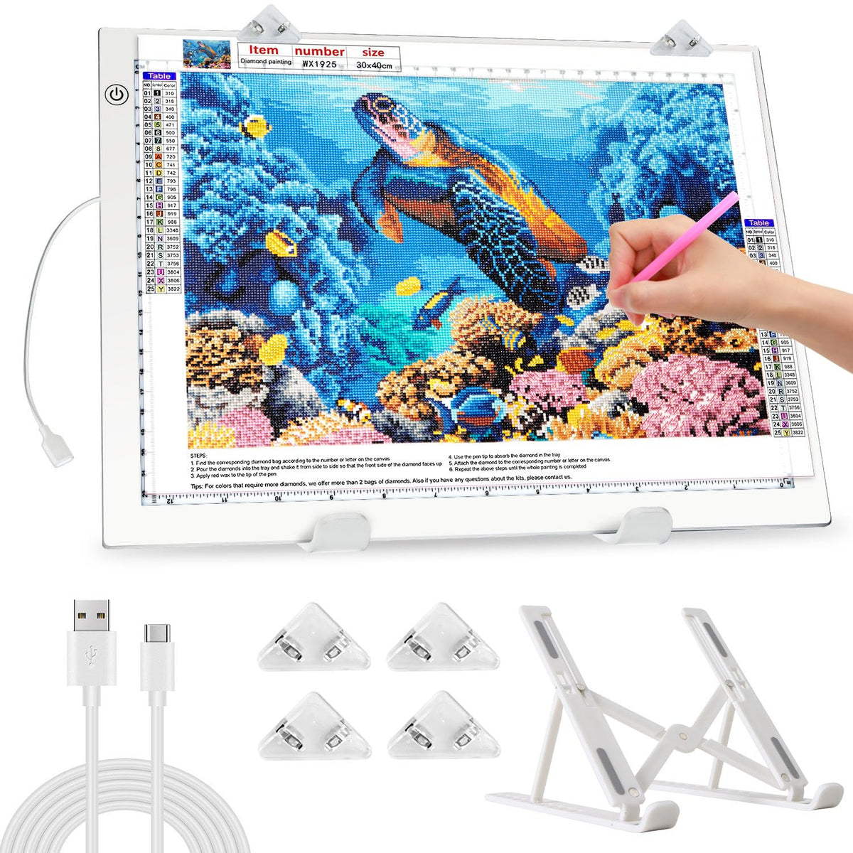 Zocelight A3 Light Pad For Diamond Painting Kit,4800Lux Super Bright 5Mm Ultra Thin Diamond Art Light Board With Stand And Clip,