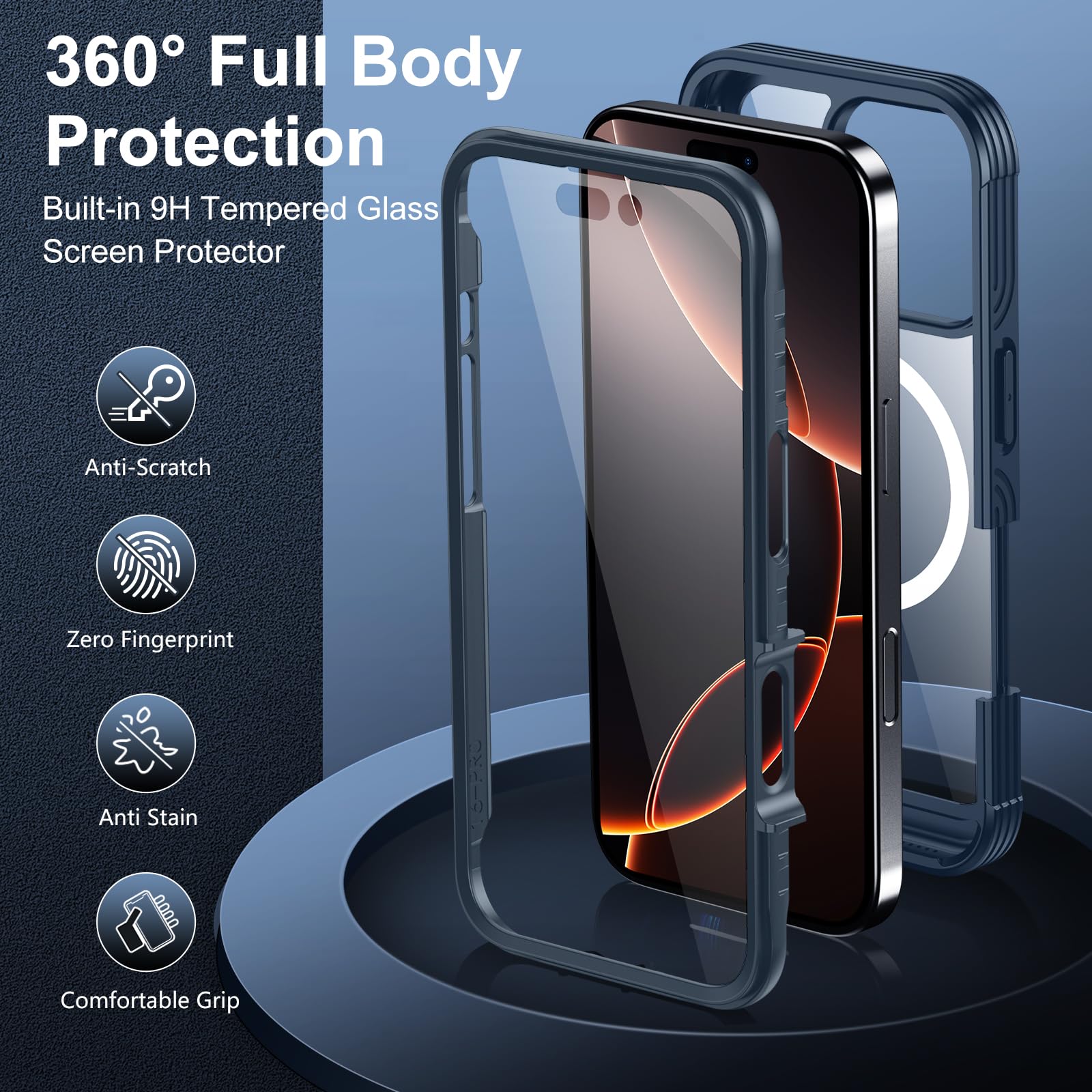 Red2Fire Designed For Iphone 16 Pro Max Case,[Built In 9H Tempered Glass Screen Protector][Compatible With Magsafe][Full Body Sh